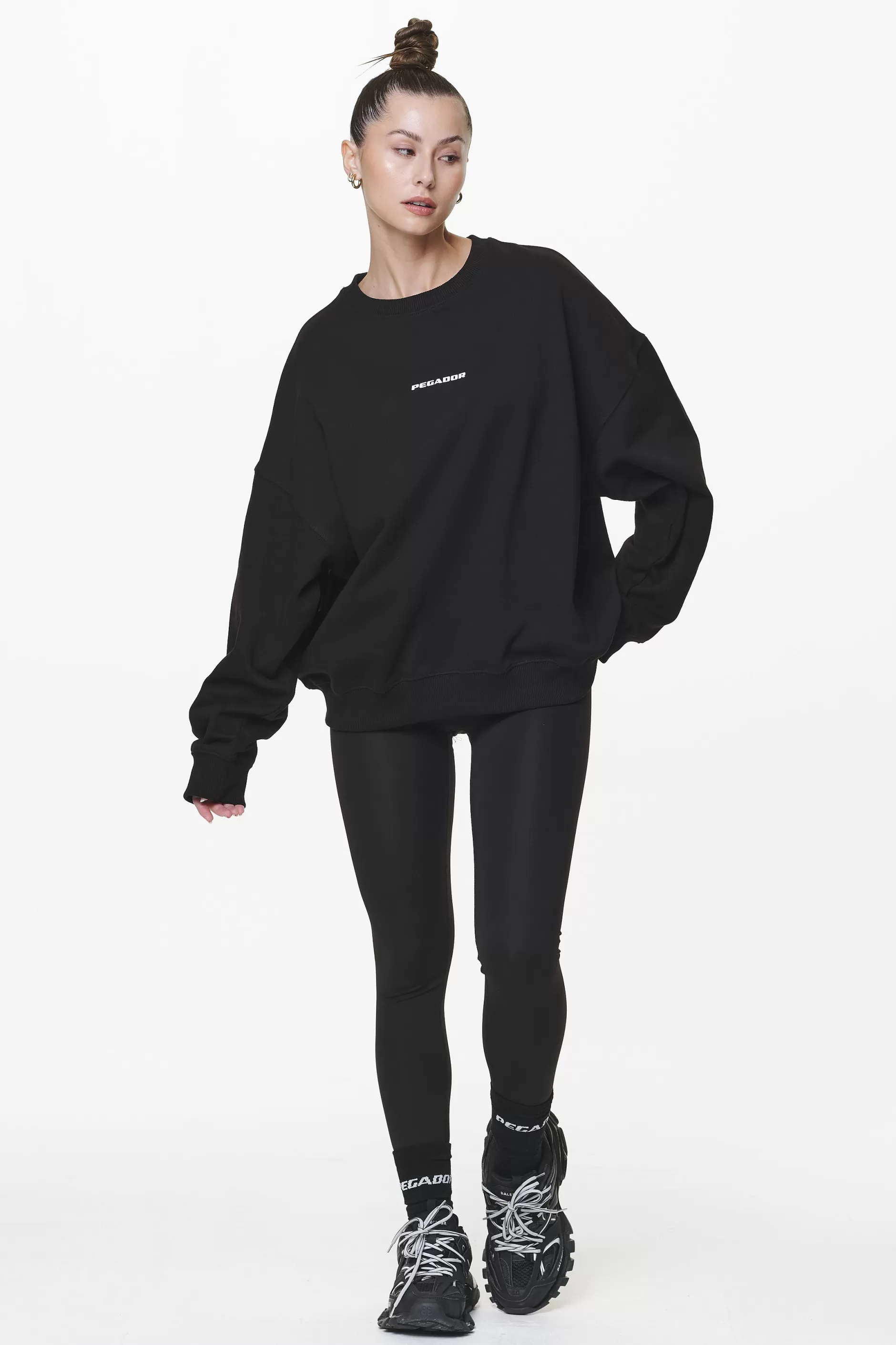 Sale Pegador Aelva Logo Heavy Oversized Crew Neck Black