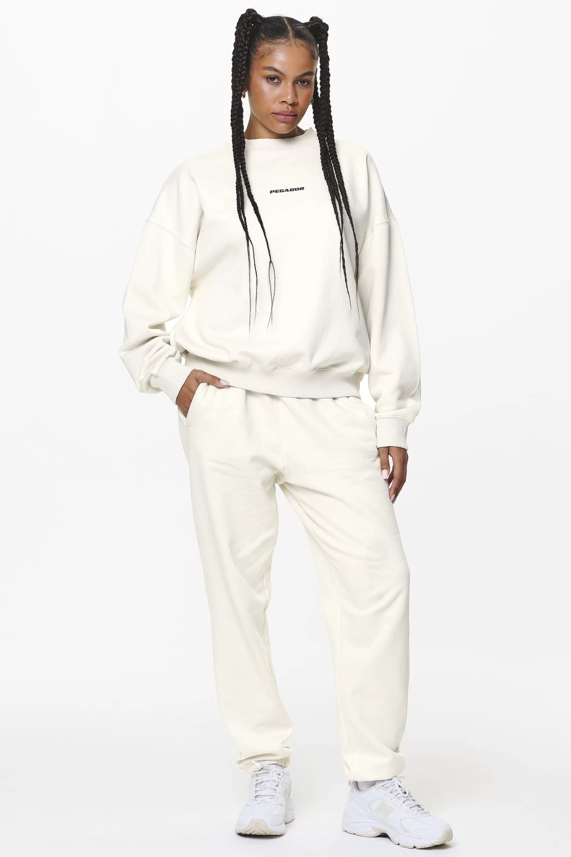Cheap Pegador Aelva Logo Heavy Oversized Crew Neck Washed Salty Cream
