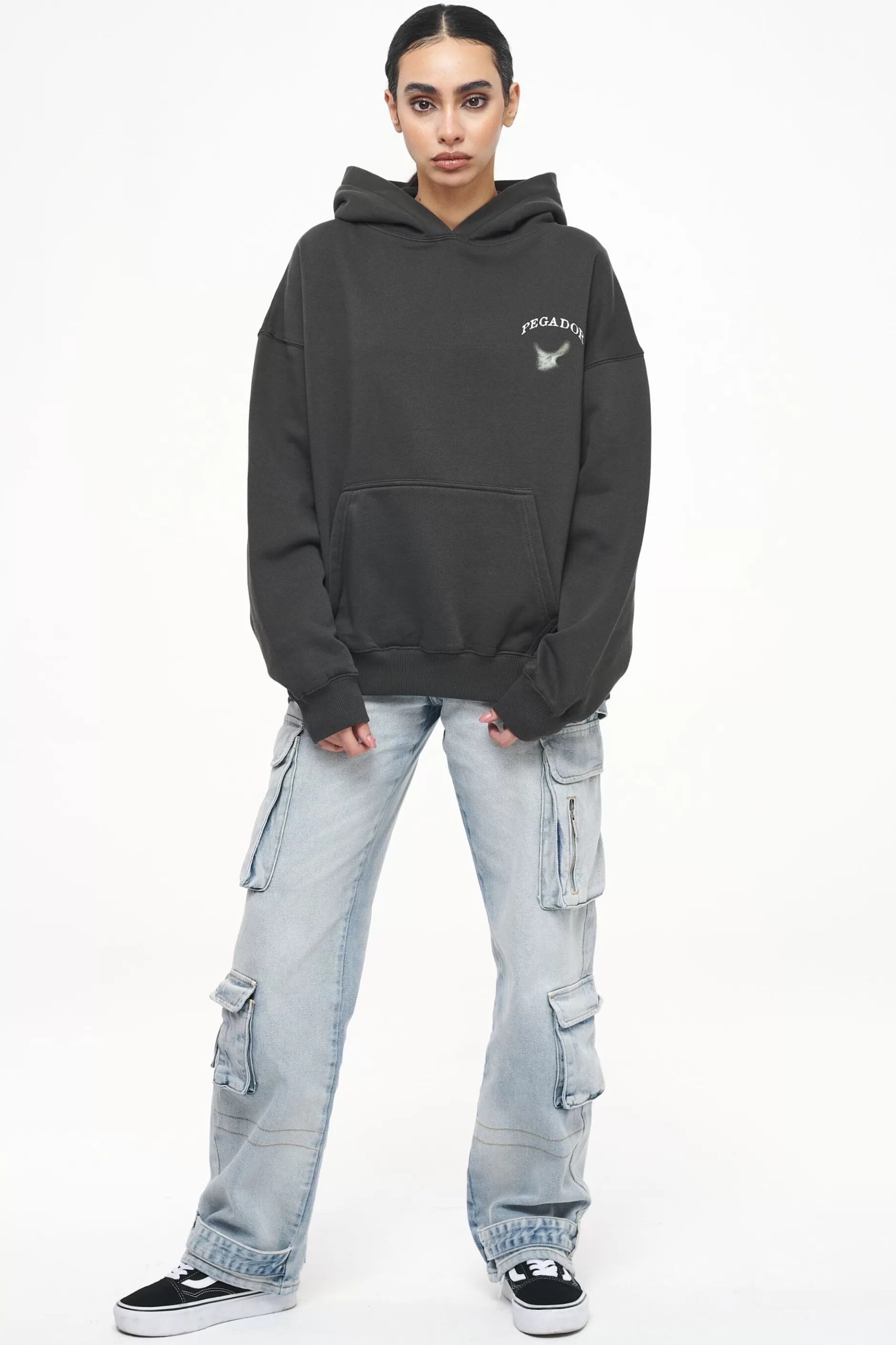 Best Pegador Angel Oversized Hoodie Vintage Washed Iron Grey