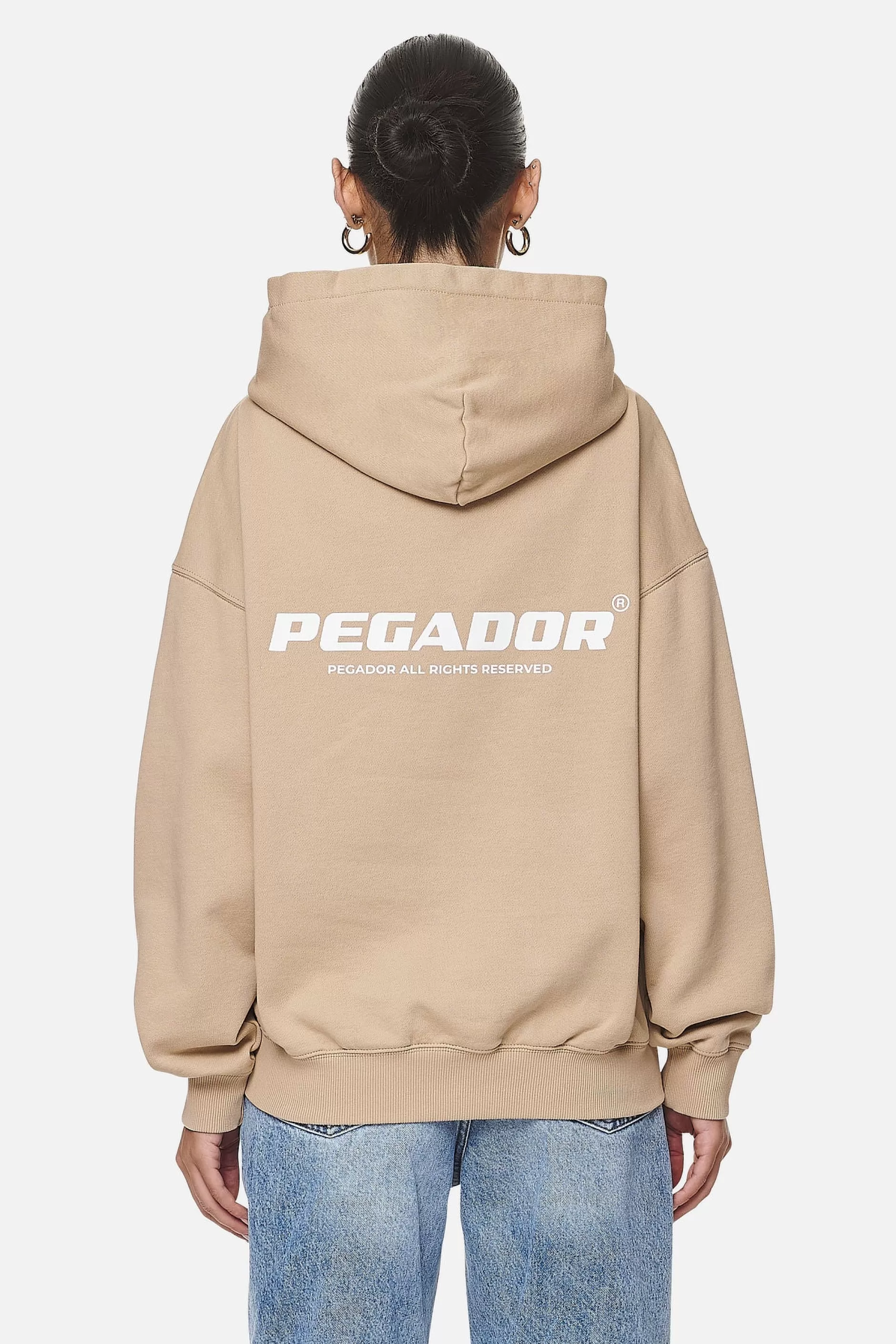 New Pegador Atna Logo Oversized Hoodie  Washed Safari Sand White