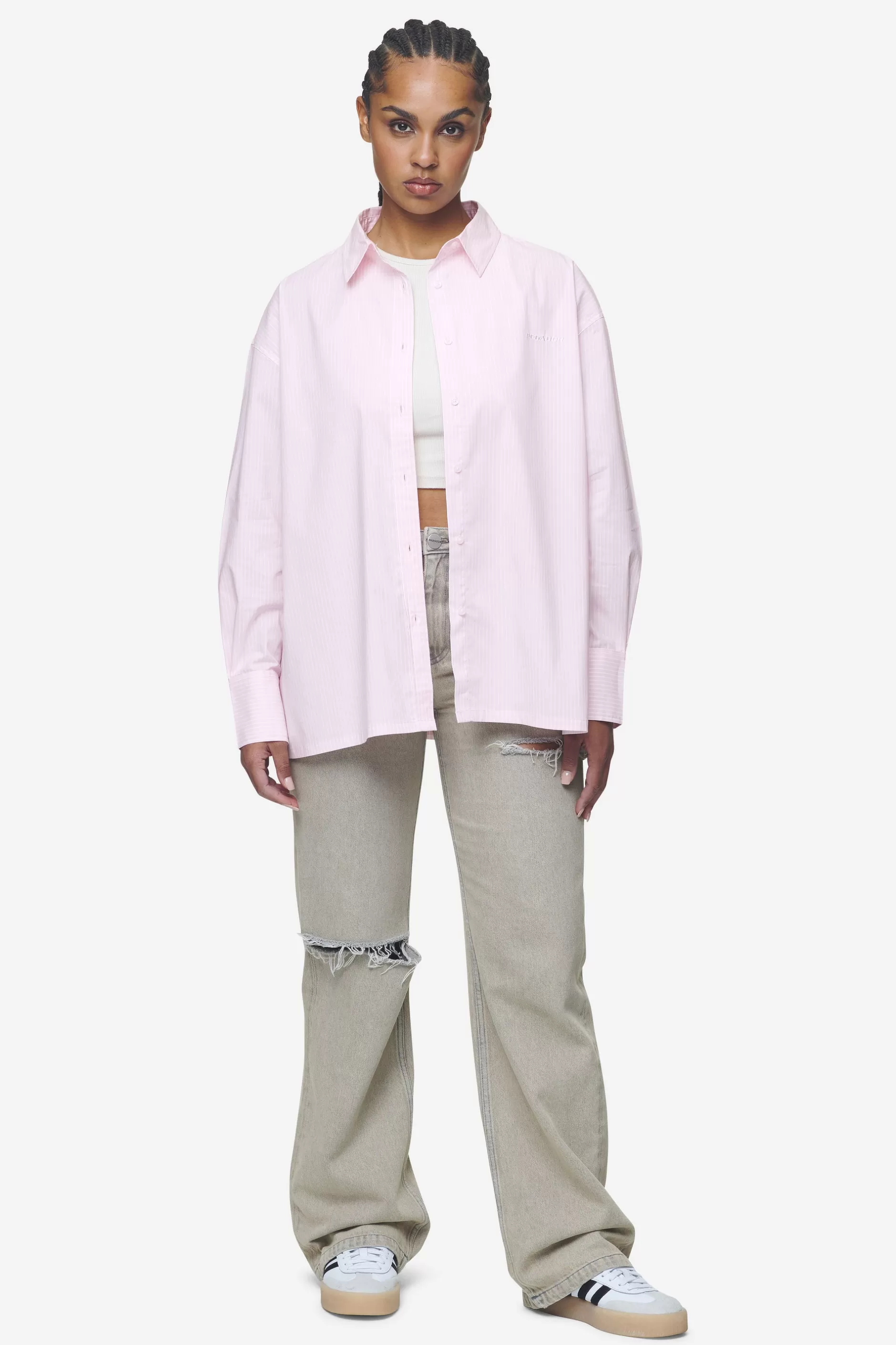 Online Pegador Avenida Striped Oversized Overshirt Bubblegum White