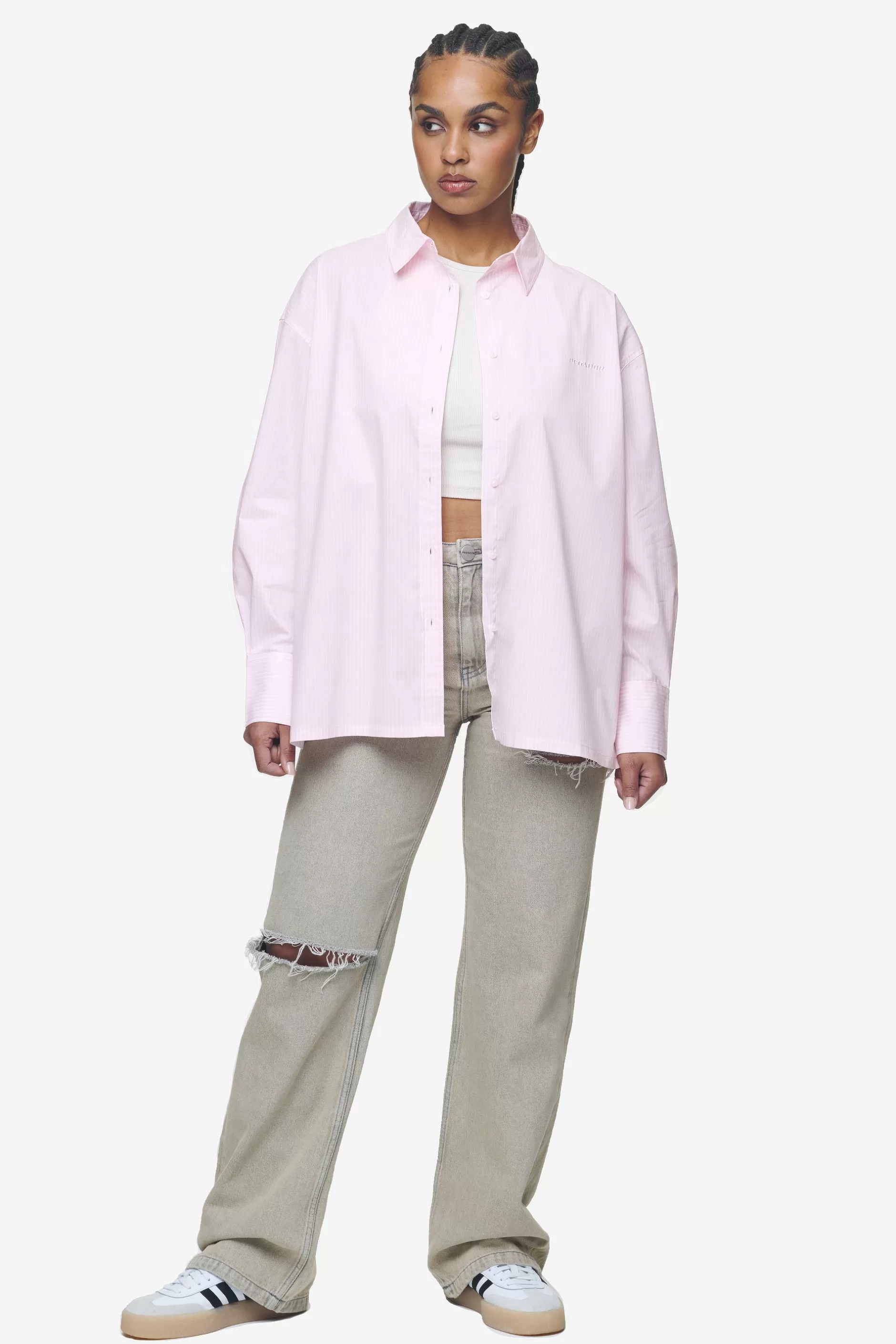 Online Pegador Avenida Striped Oversized Overshirt Bubblegum White