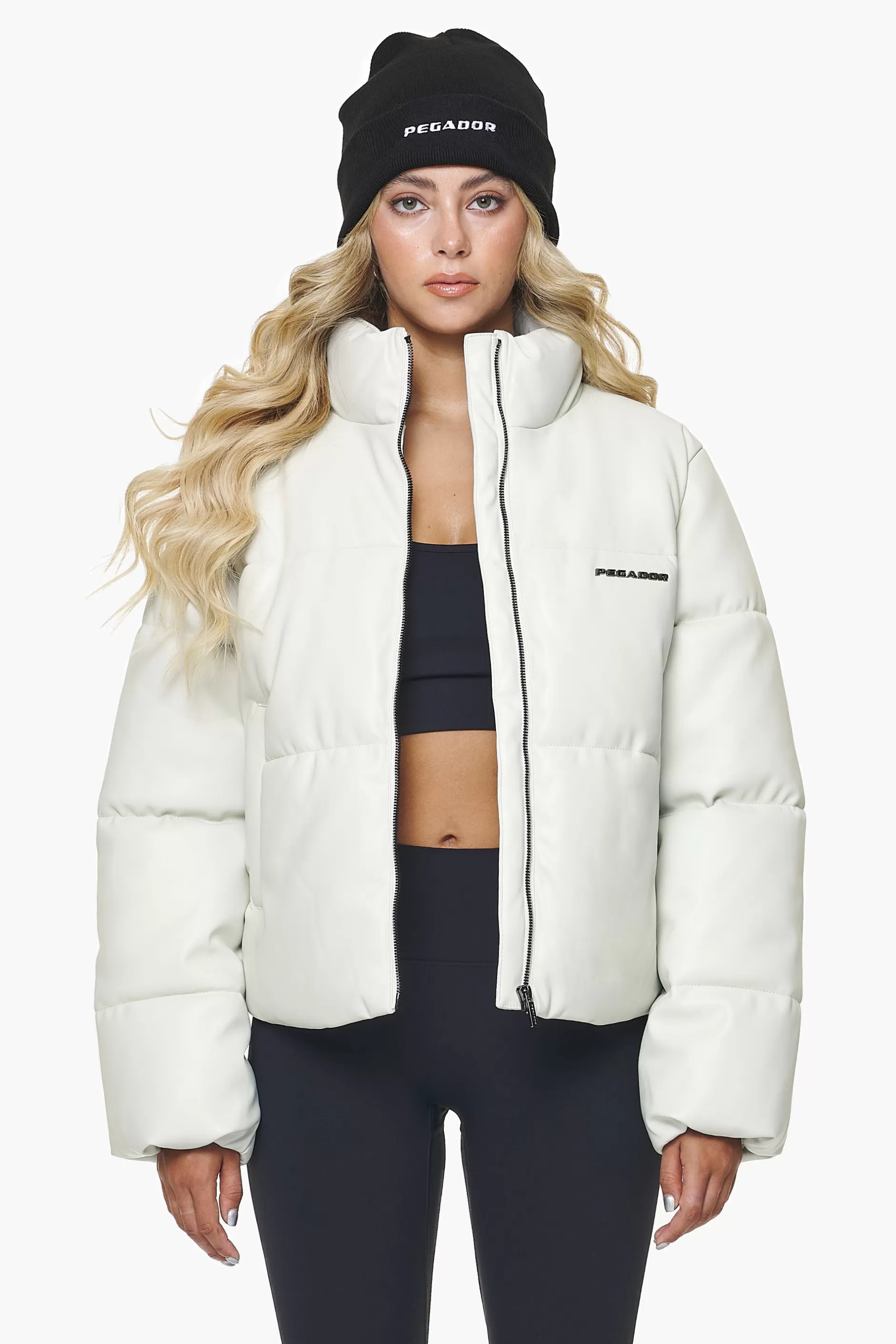 Outlet Pegador Baker Vegan Leather Puffer Jacket Bone White