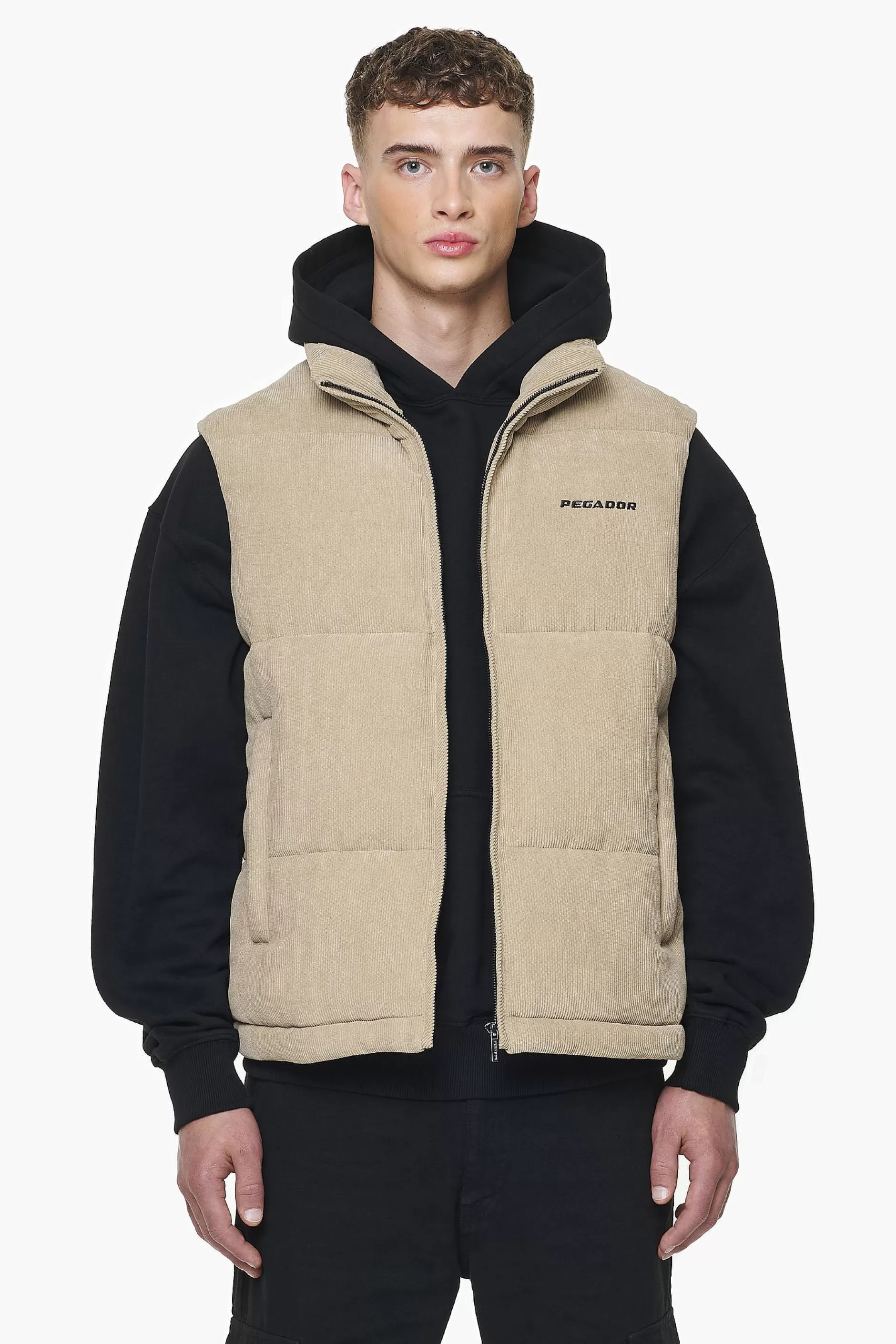 New Pegador Bardon Cord Puffer Vest Sand