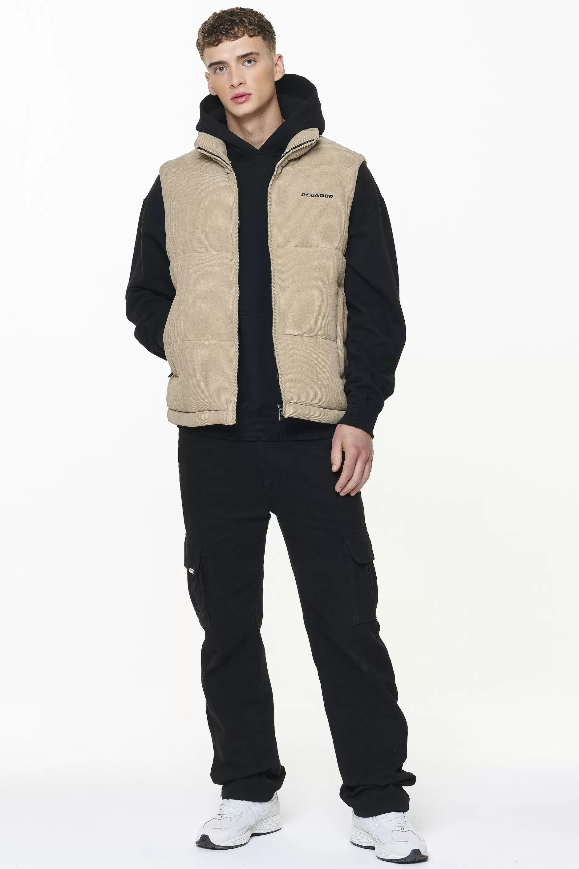 New Pegador Bardon Cord Puffer Vest Sand