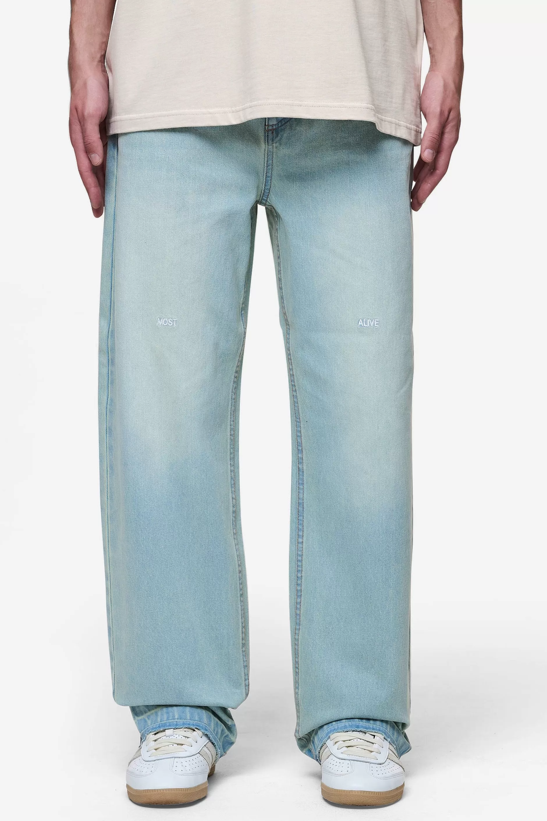 Cheap Pegador Barrow Wide Baggy Jeans Sand Washed Blue