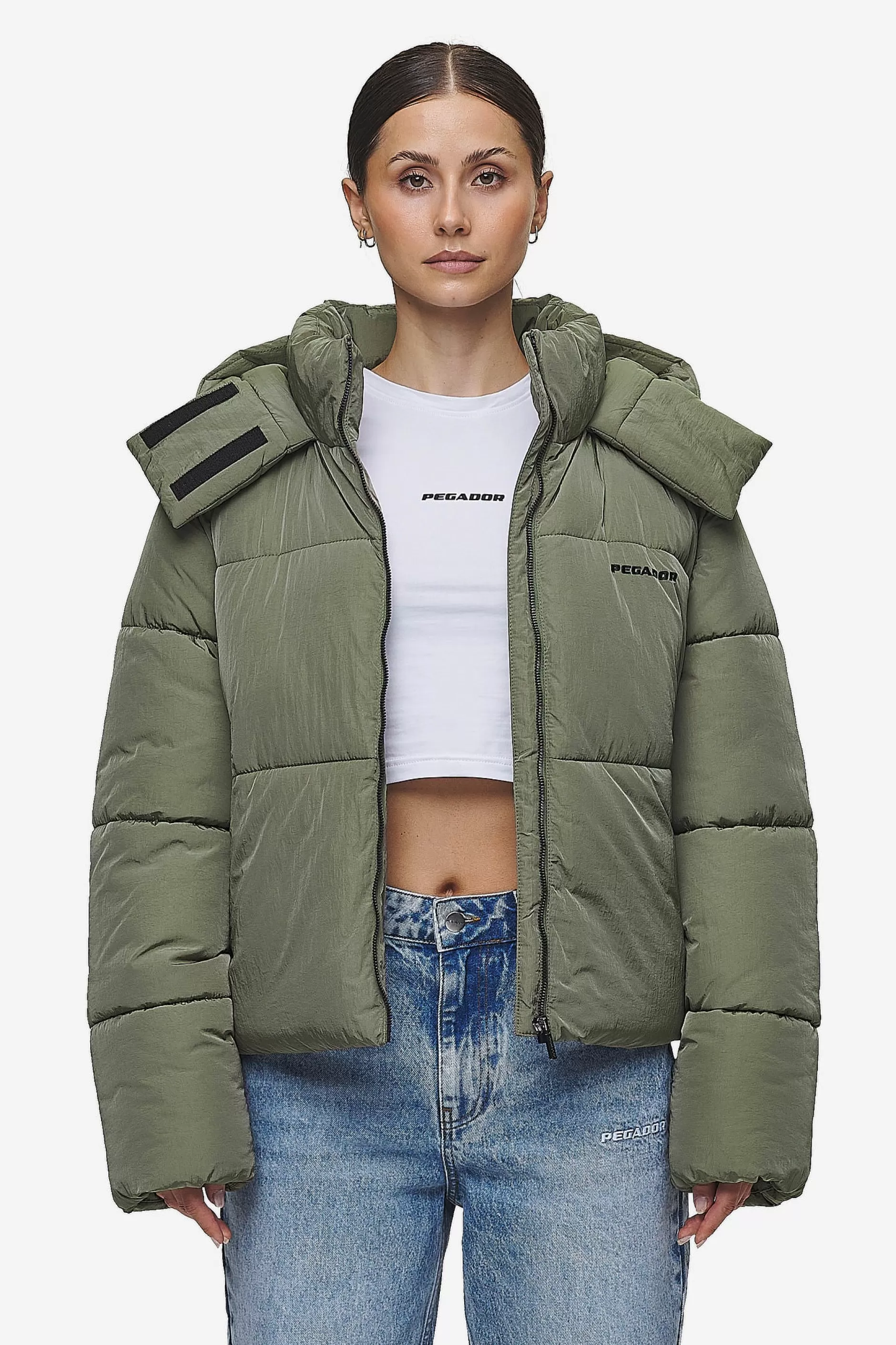 Hot Pegador Blanca Crushed Puffer Jacket Mud Olive