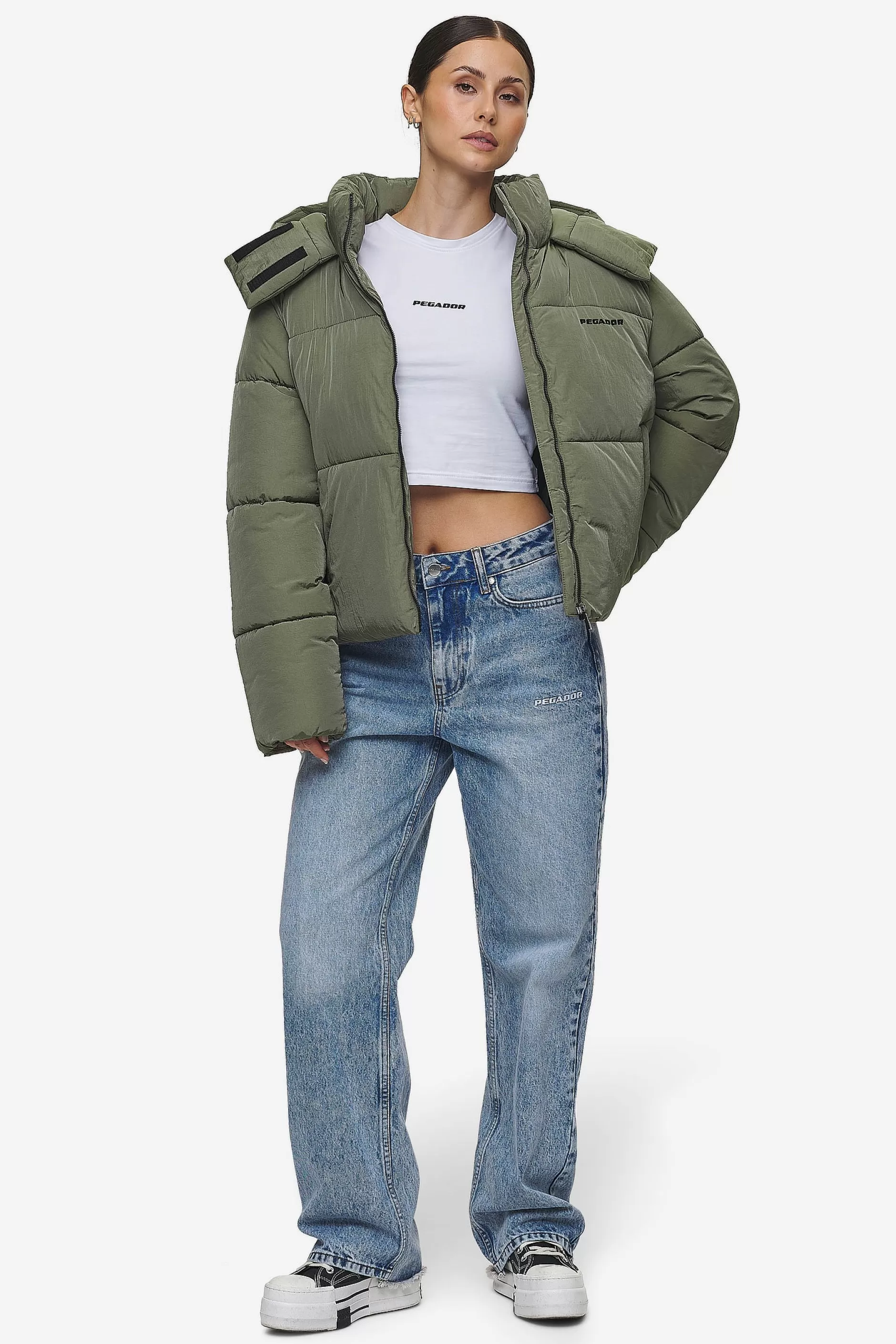 Hot Pegador Blanca Crushed Puffer Jacket Mud Olive