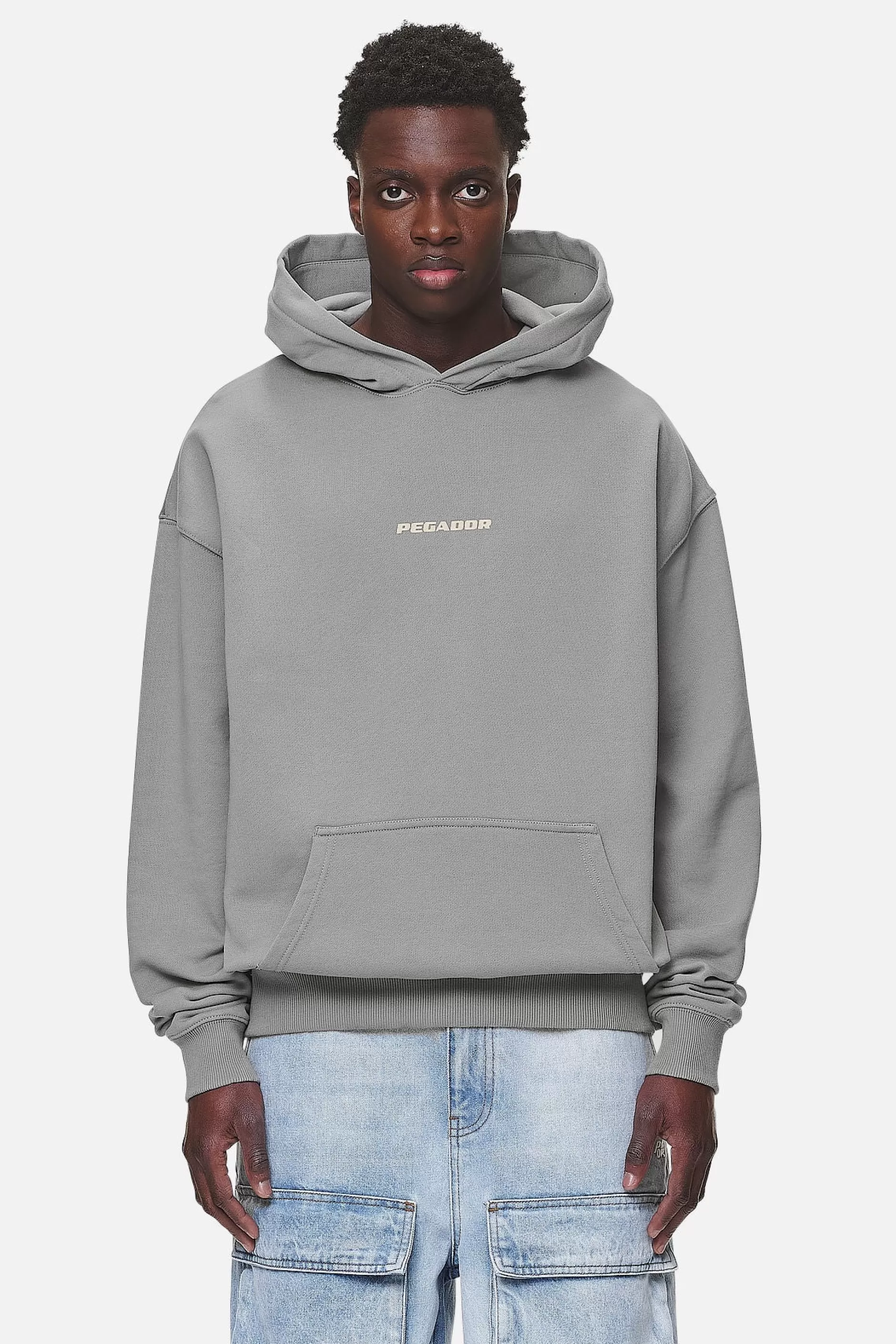Discount Pegador Colne Logo Oversized Hoodie Washed Cool Grey Desert Sand