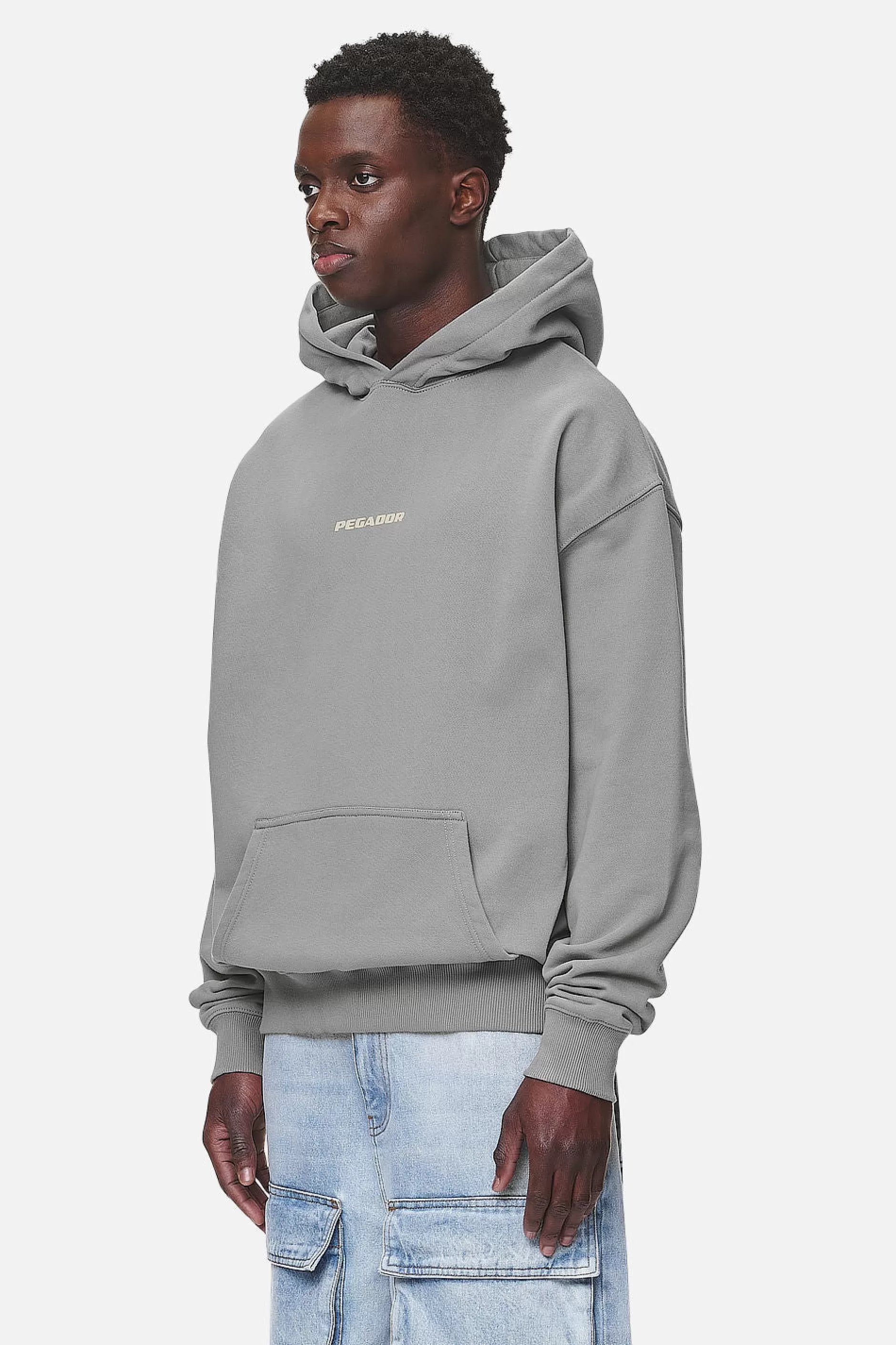 Discount Pegador Colne Logo Oversized Hoodie Washed Cool Grey Desert Sand