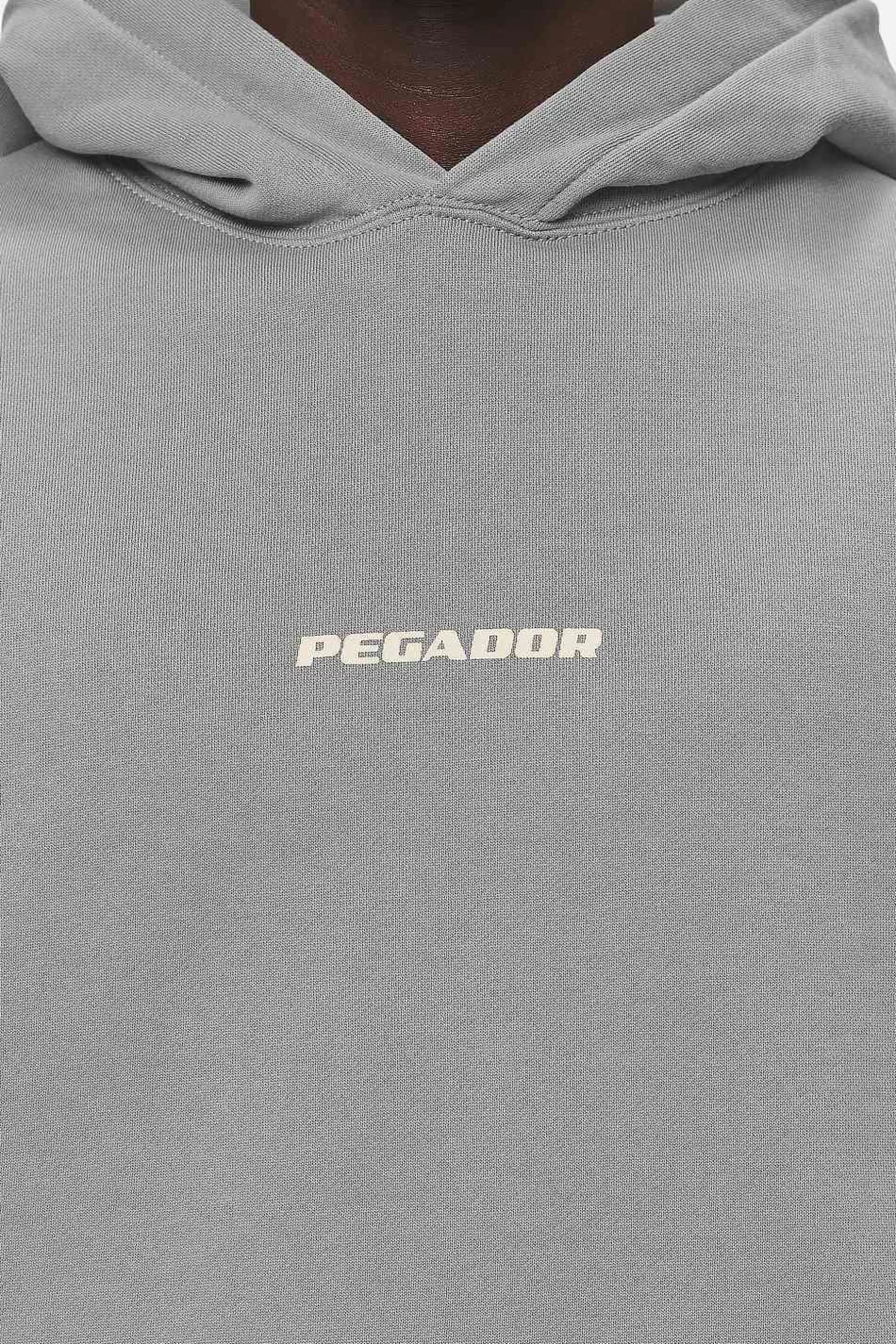Discount Pegador Colne Logo Oversized Hoodie Washed Cool Grey Desert Sand