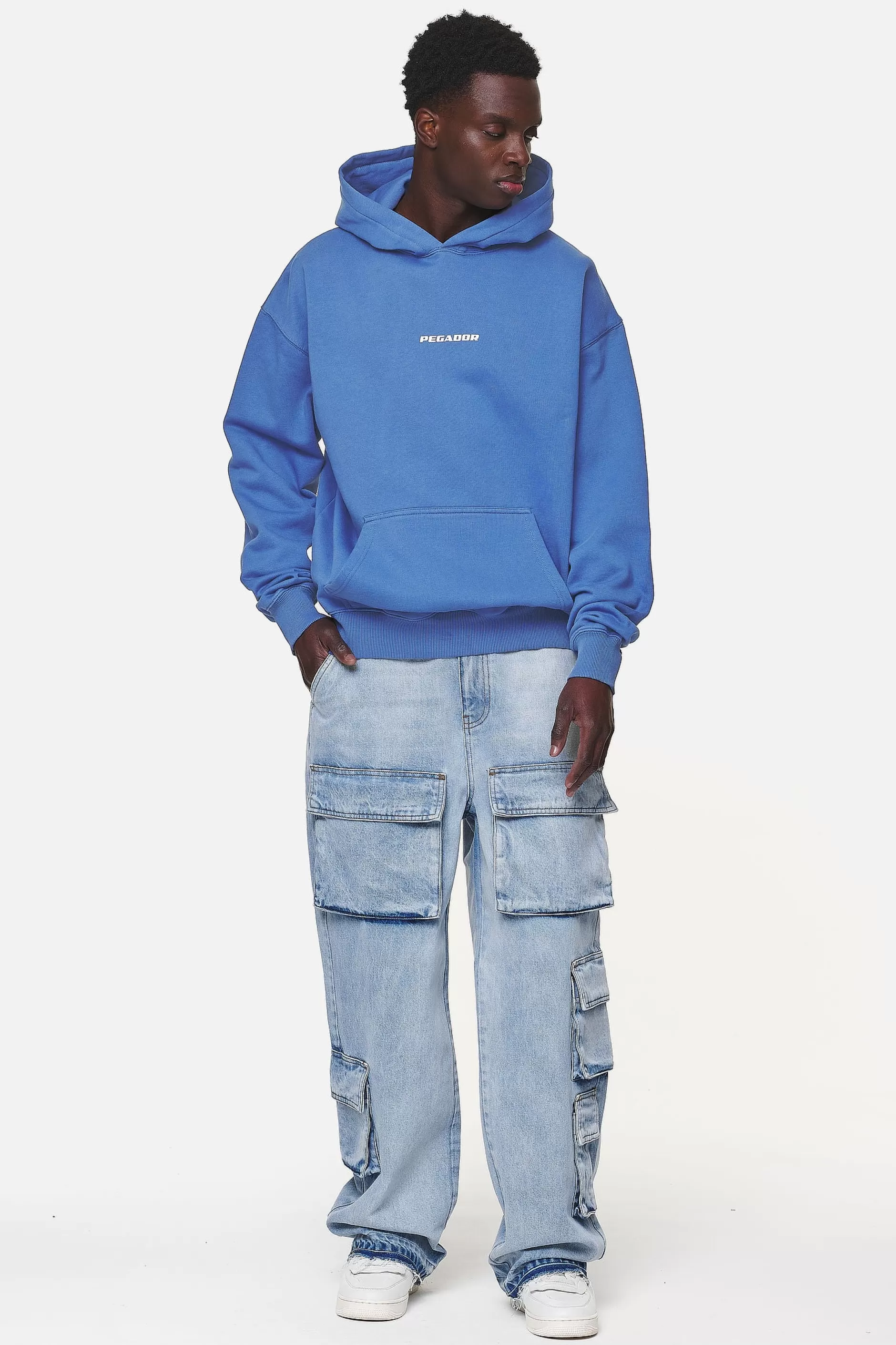 Online Pegador Colne Logo Oversized Hoodie Washed Retro Blue