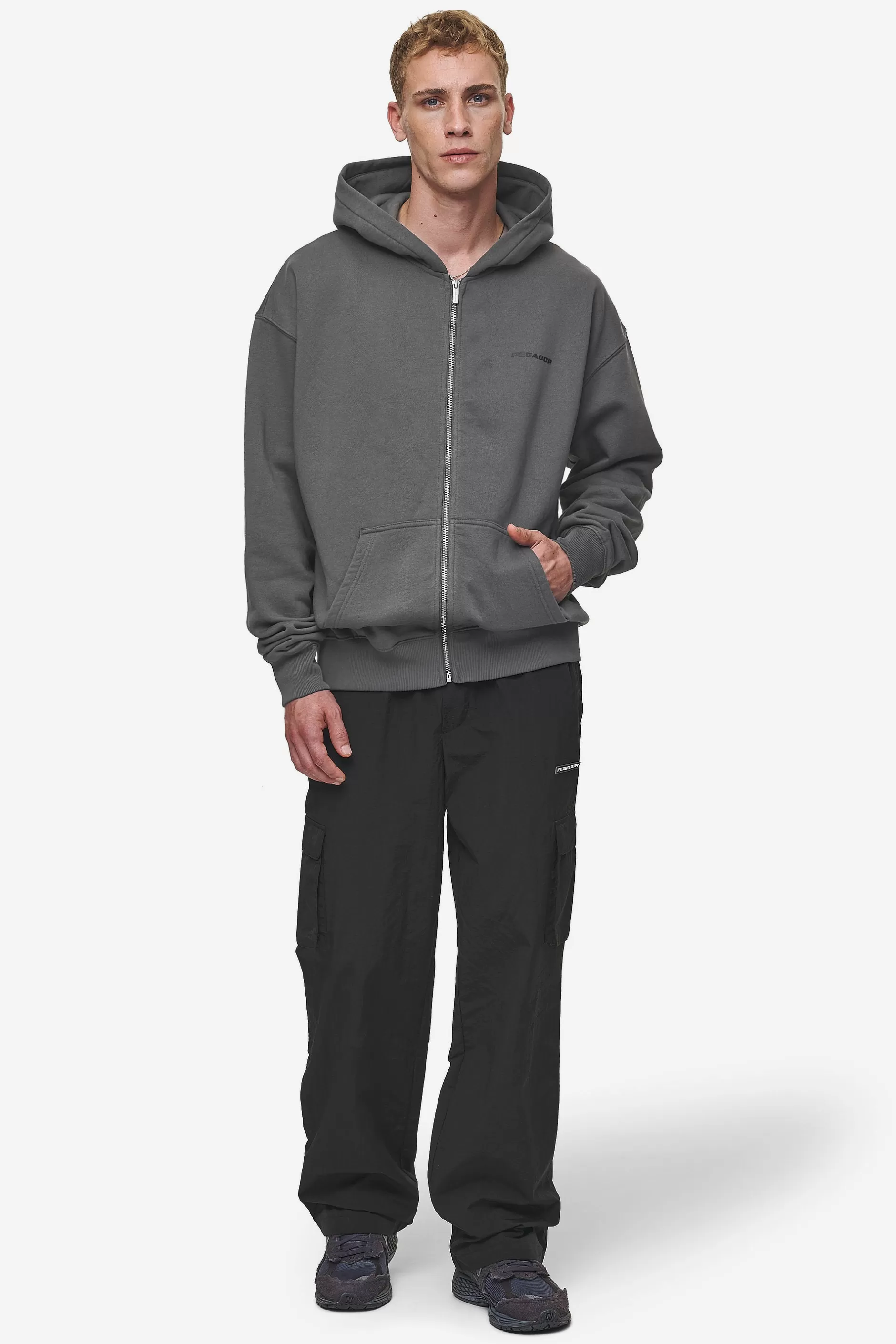 Best Pegador Colne Logo Oversized Sweat Jacket Washed Anthracite Black