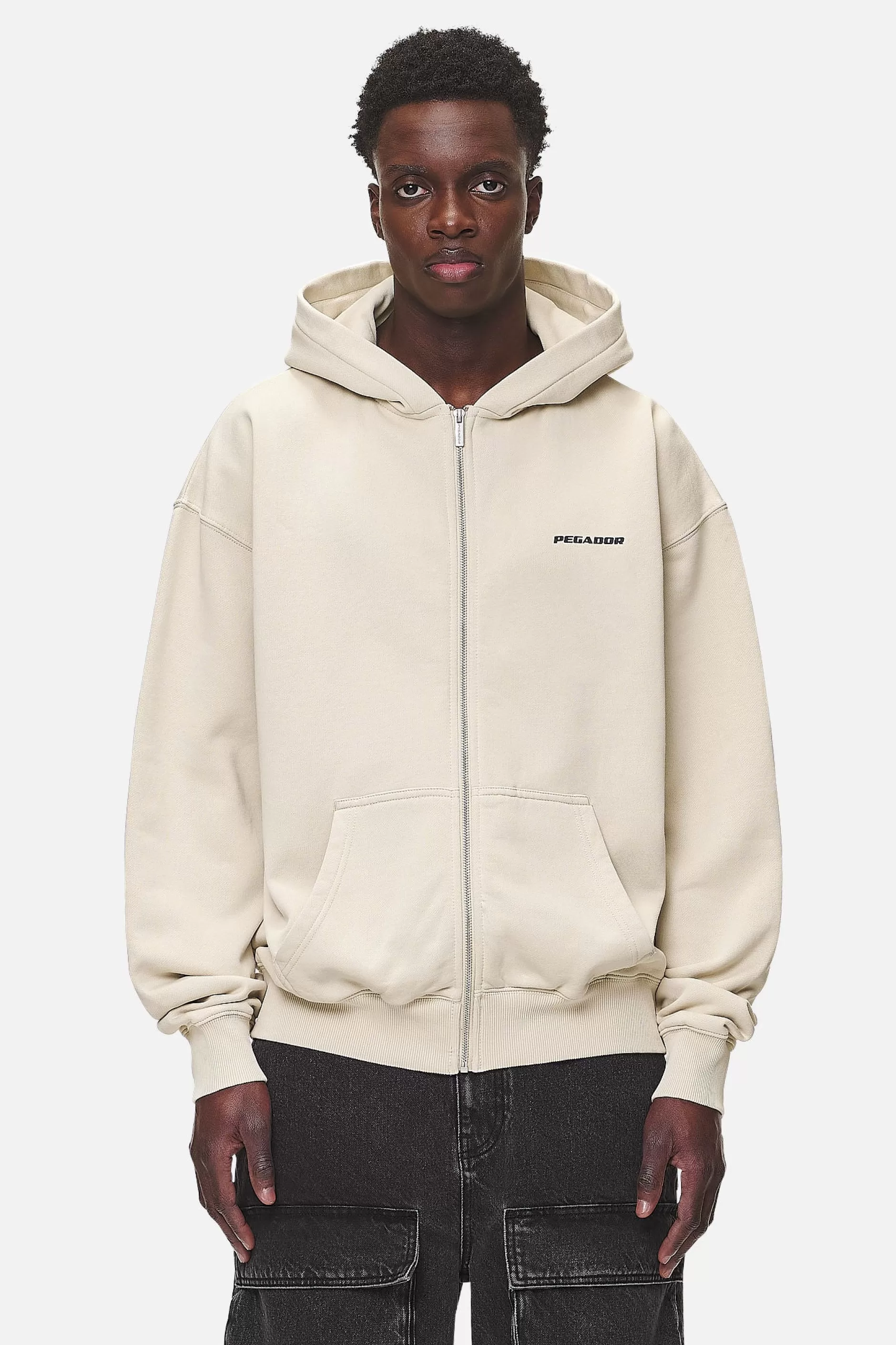 Best Sale Pegador Colne Logo Oversized Sweat Jacket Washed Desert Sand