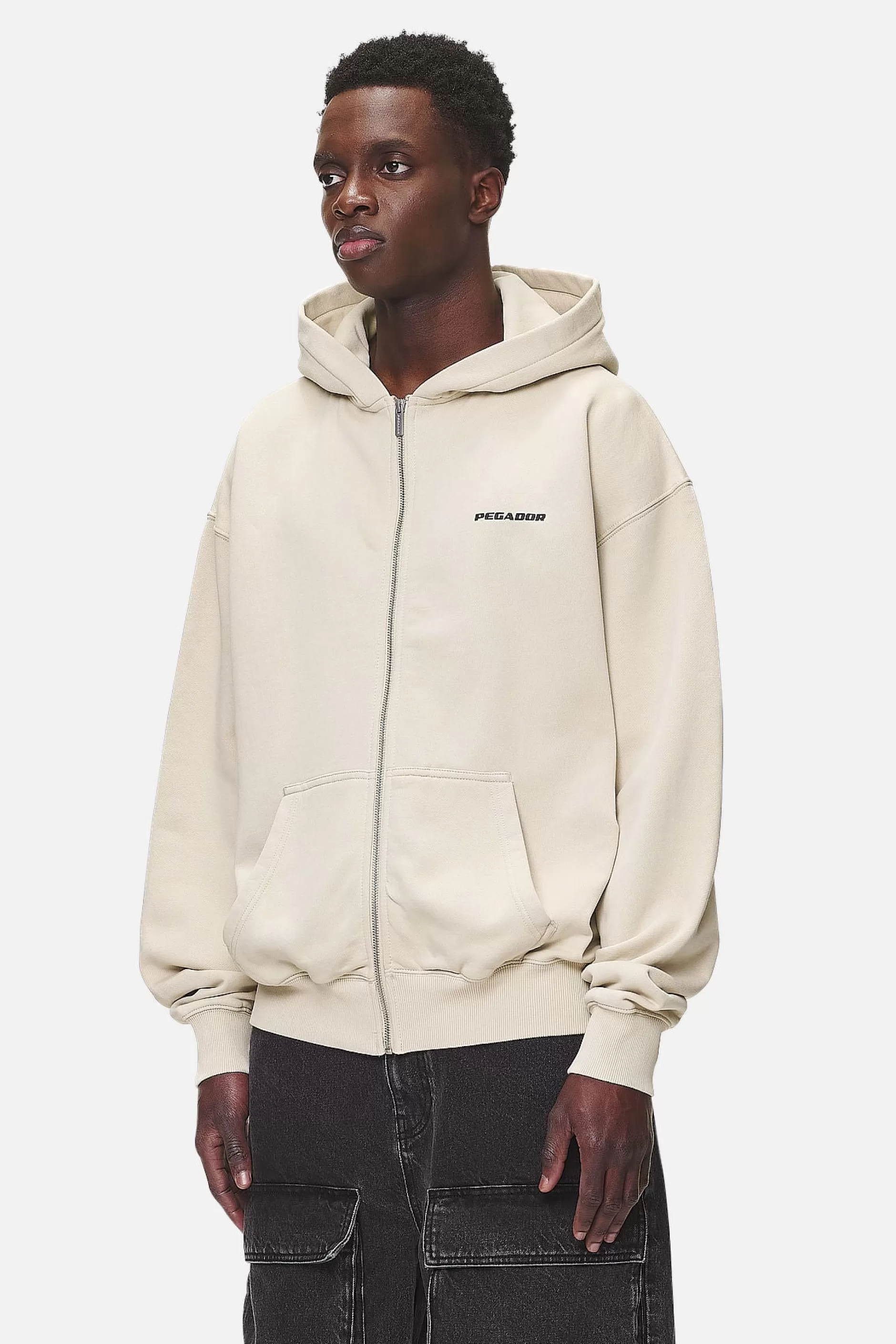 Best Sale Pegador Colne Logo Oversized Sweat Jacket Washed Desert Sand