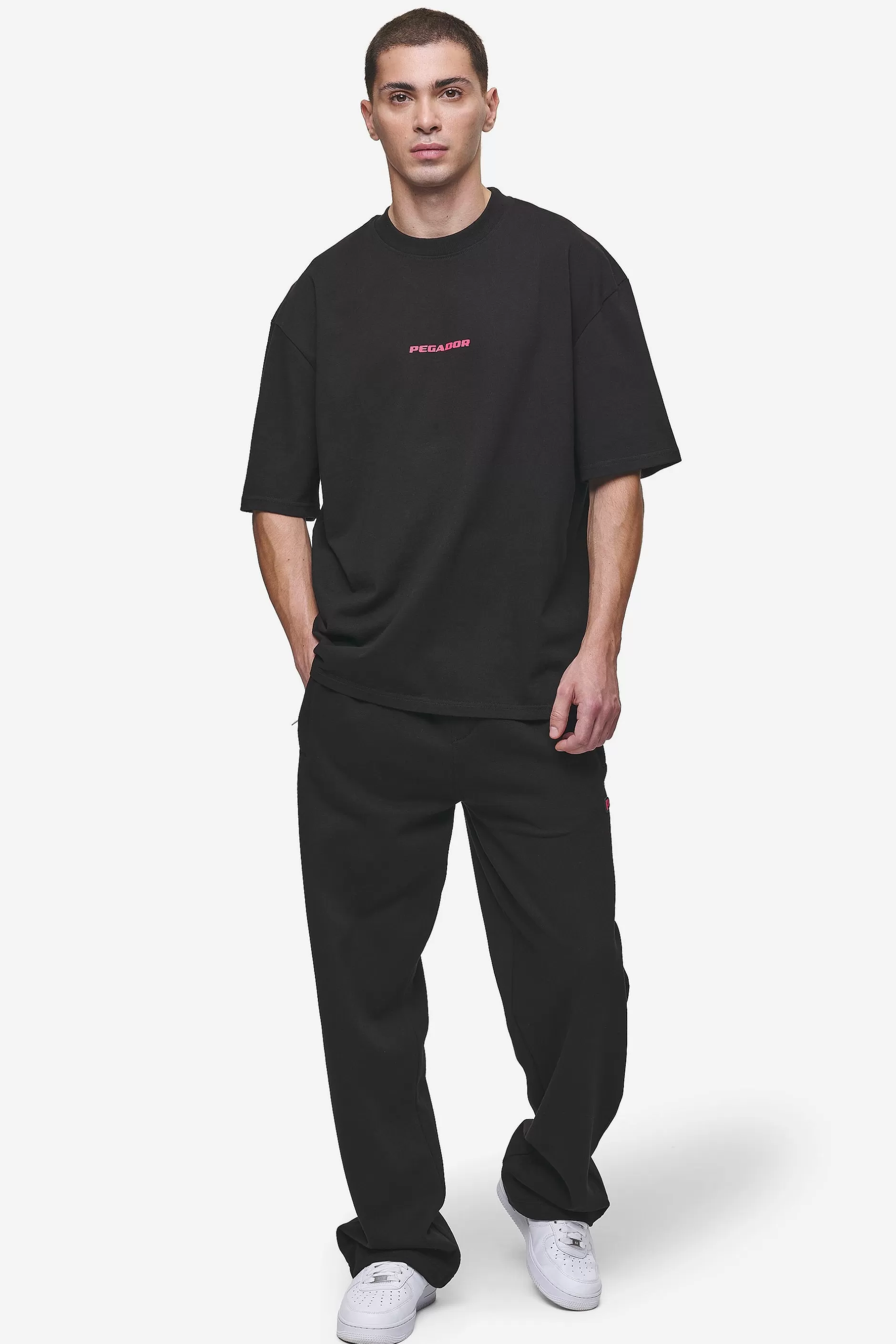 Best Pegador Colne Logo Oversized Tee Washed Black Virtual Pink