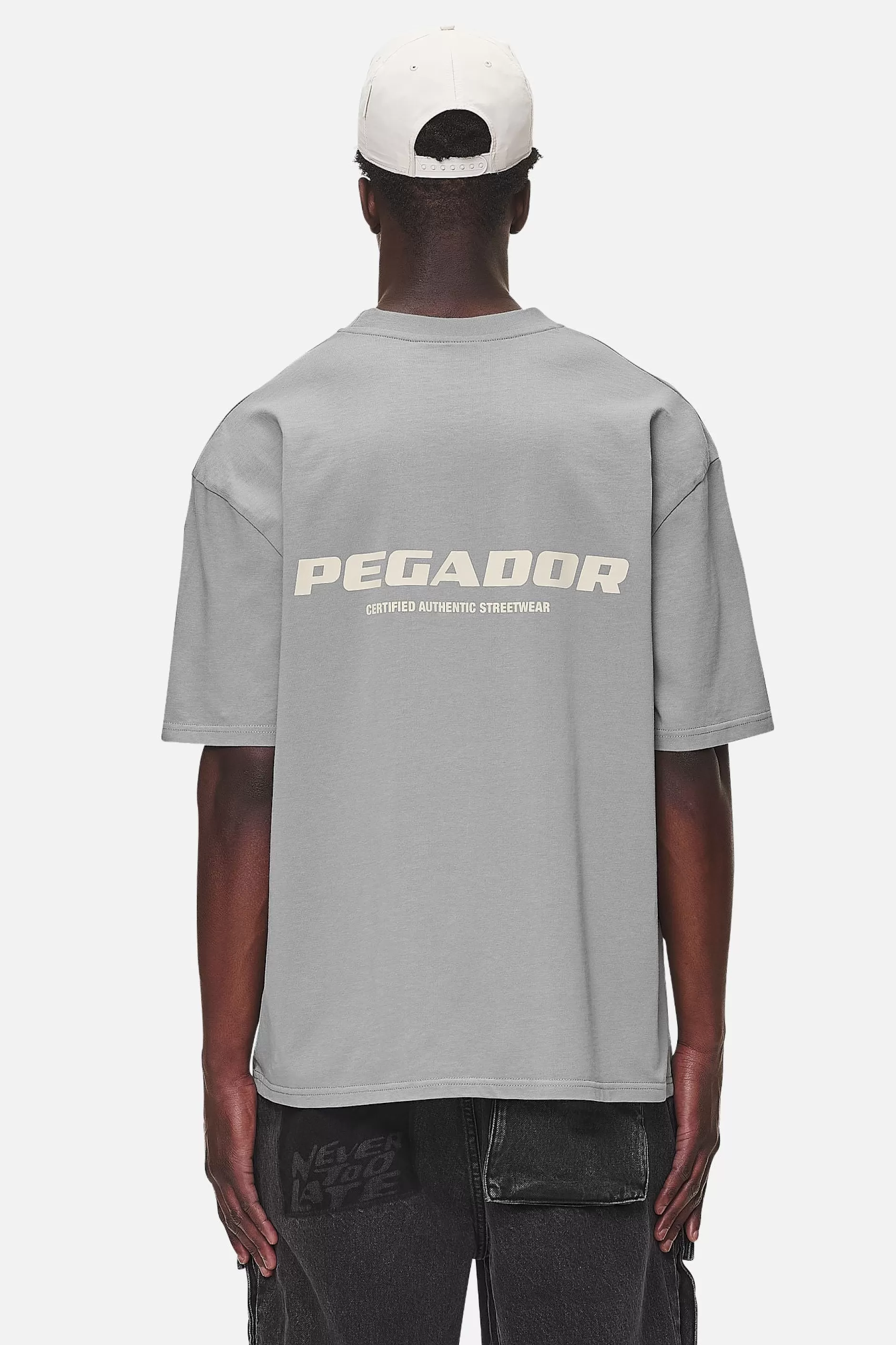 Online Pegador Colne Logo Oversized Tee Washed Cool Grey Desert Sand