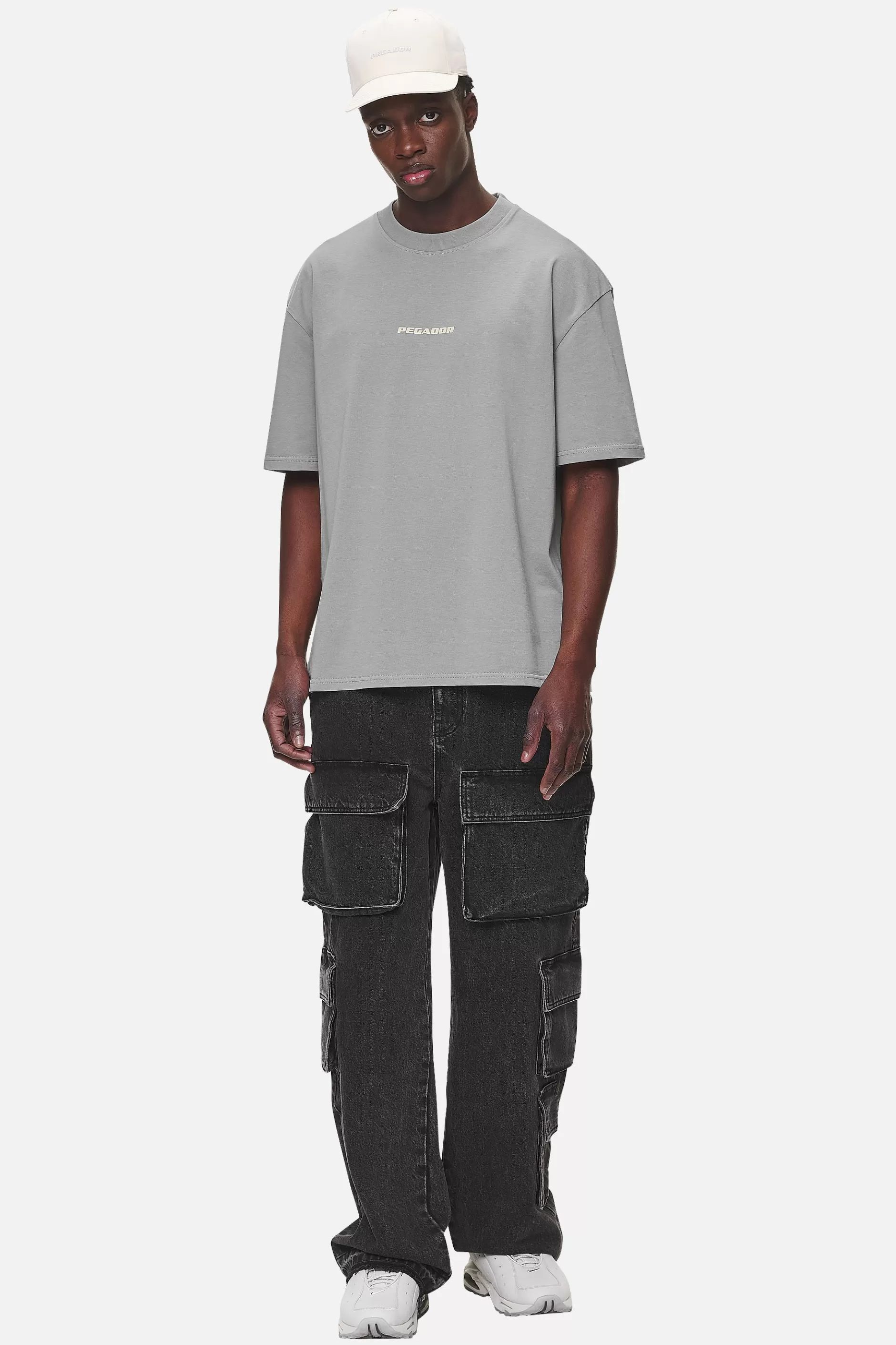 Online Pegador Colne Logo Oversized Tee Washed Cool Grey Desert Sand