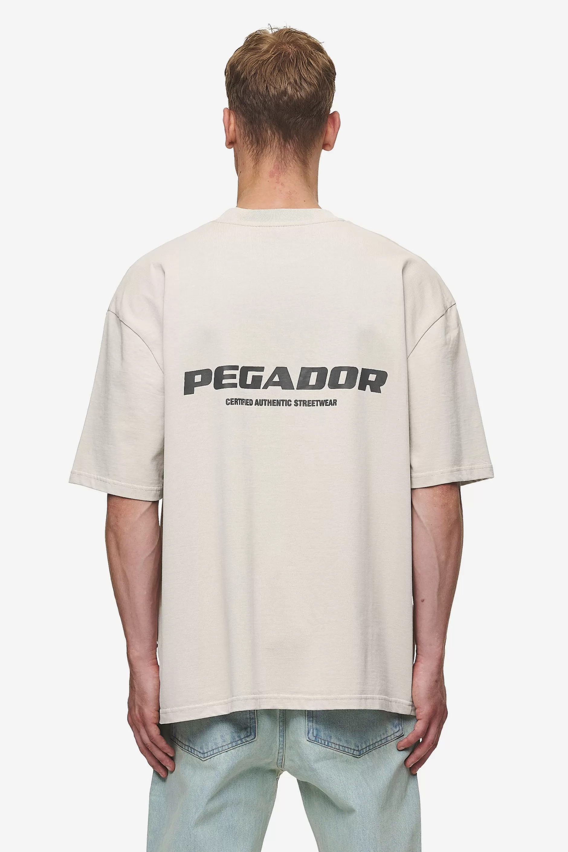 Shop Pegador Colne Logo Oversized Tee Washed Light Beige Anthracite