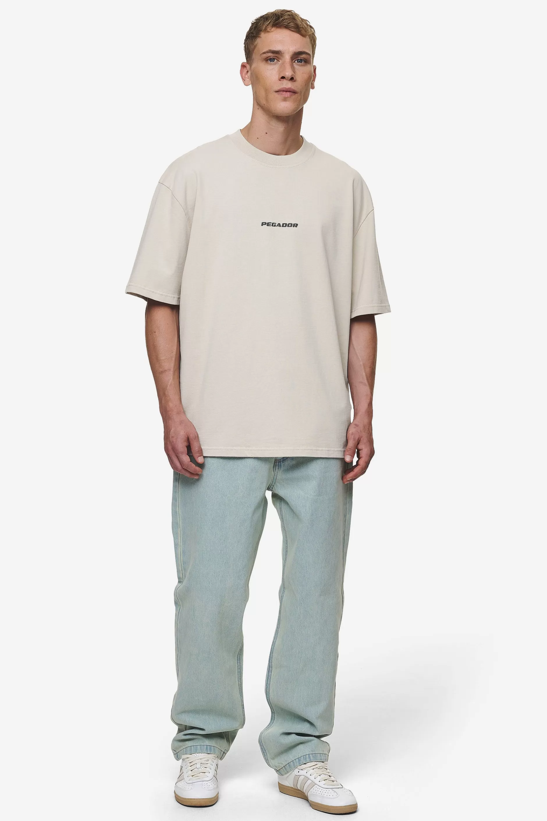 Shop Pegador Colne Logo Oversized Tee Washed Light Beige Anthracite