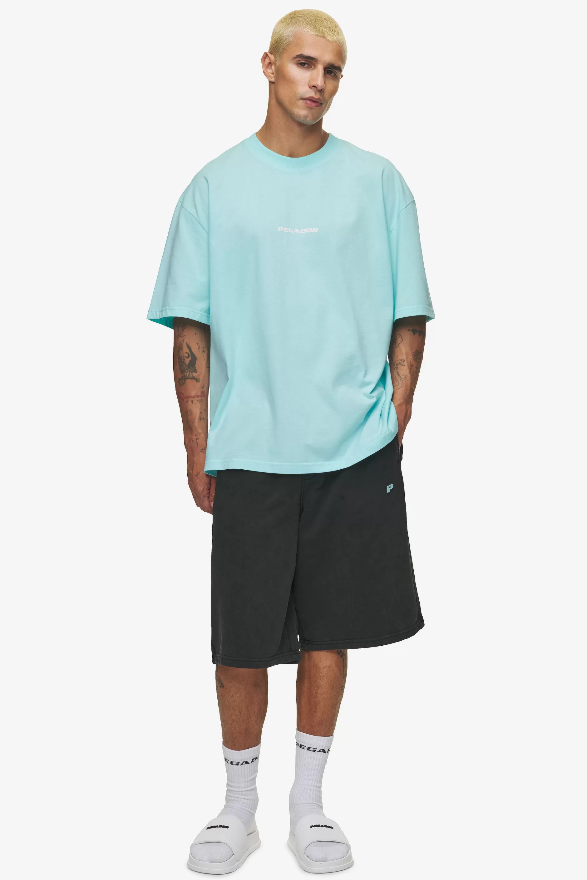 Best Pegador Colne Logo Oversized Tee White Washed sky blue