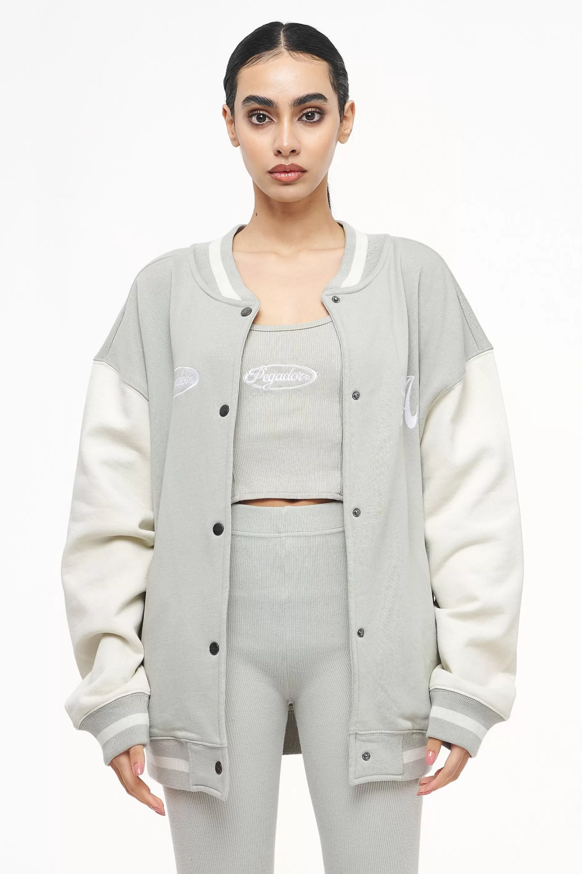 Flash Sale Pegador Dale Oversized Varsity Jacket Vintage Washed Quiet Gray Angels Cream