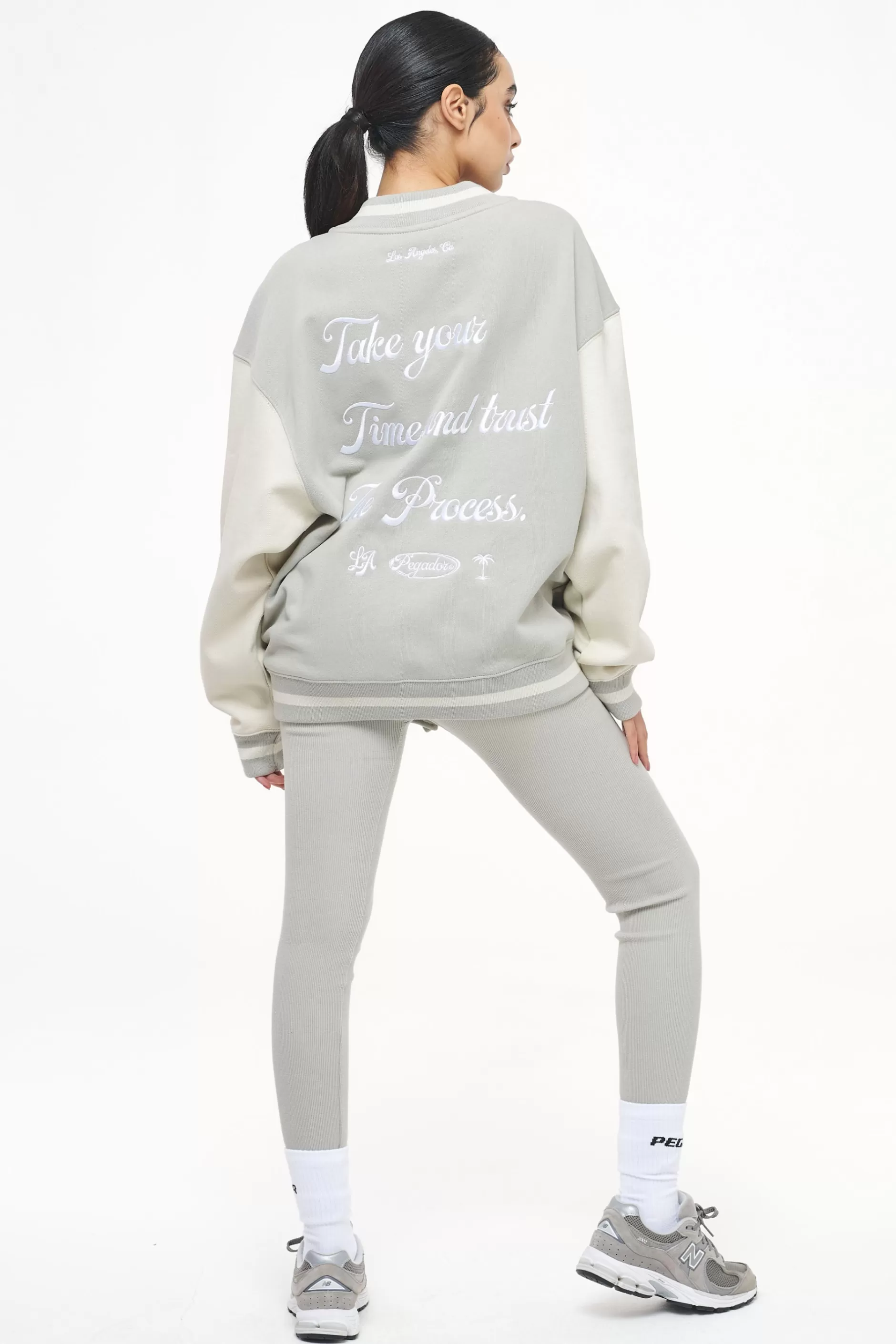 Flash Sale Pegador Dale Oversized Varsity Jacket Vintage Washed Quiet Gray Angels Cream