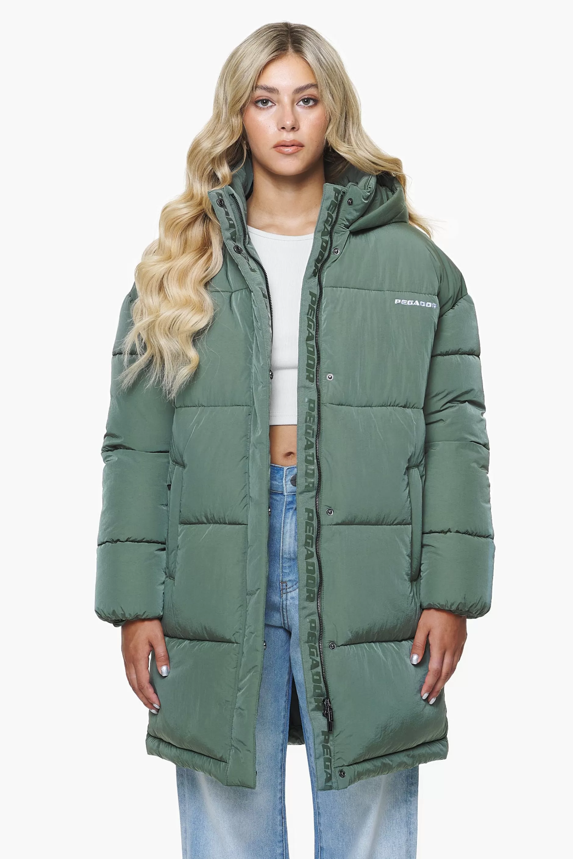 Shop Pegador Downing Crushed Oversized Puffer Coat Garden Green