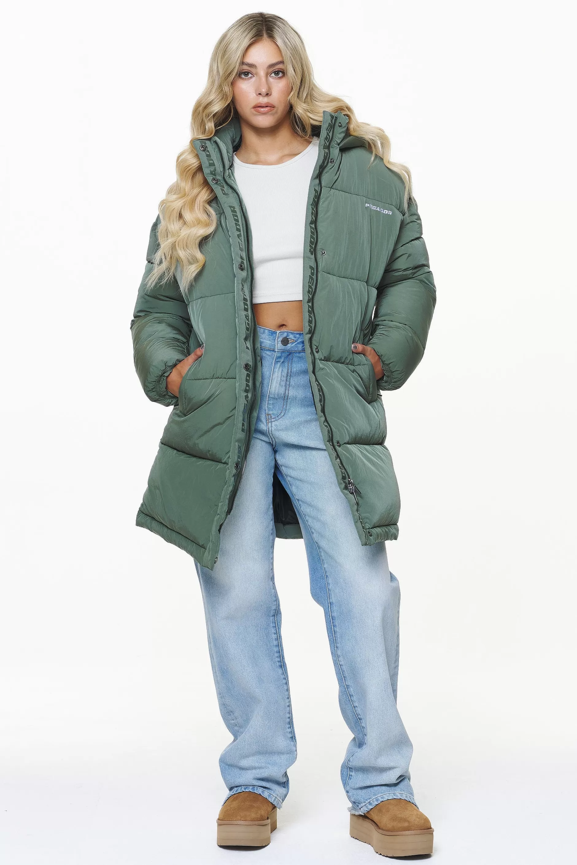 Shop Pegador Downing Crushed Oversized Puffer Coat Garden Green