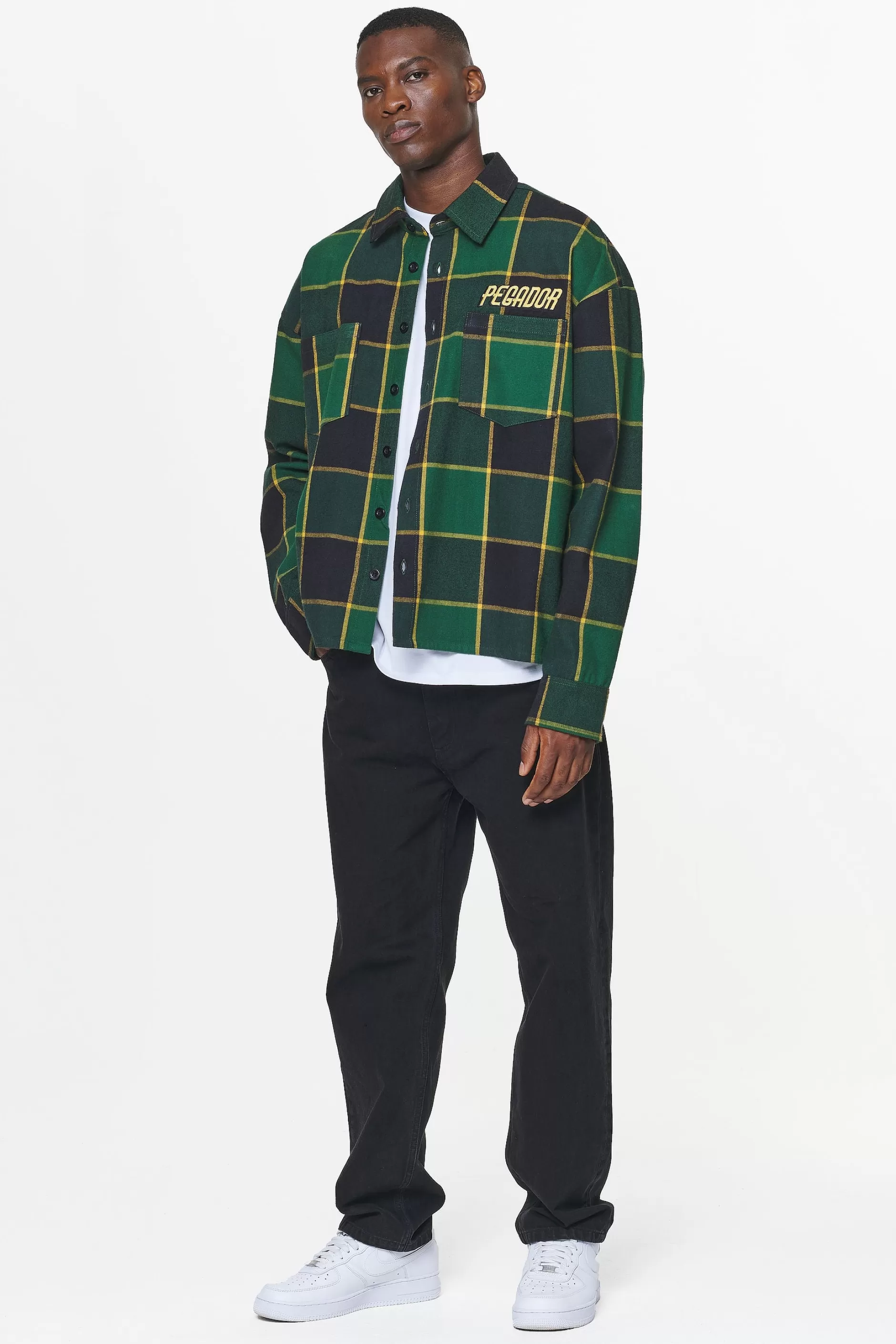 New Pegador Eastfield Flannel Shirt Washed British Green Onyx Black