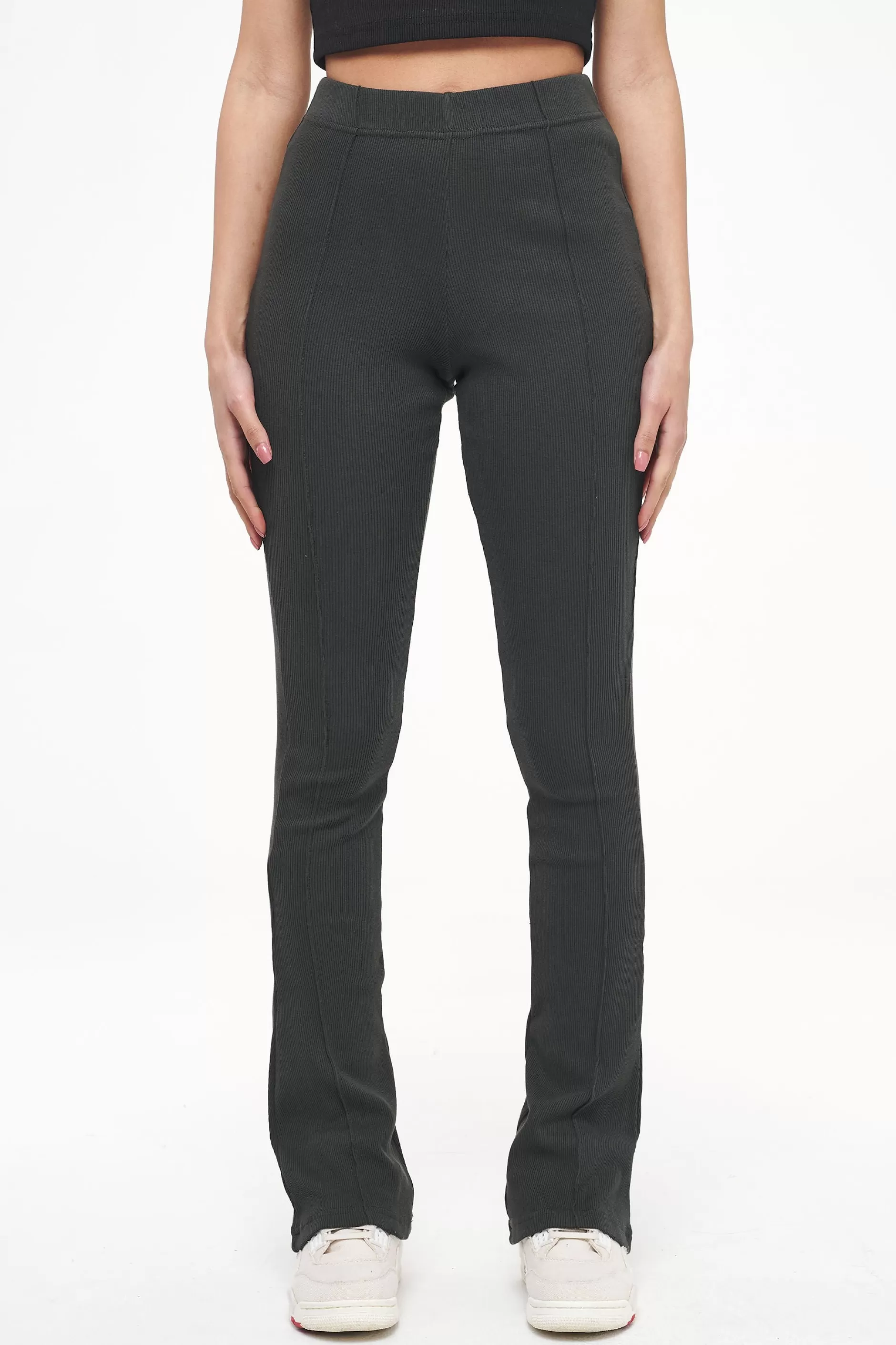 Cheap Pegador Elida Rib Hip Strap Flared Leggings Vintage Washed Iron Grey