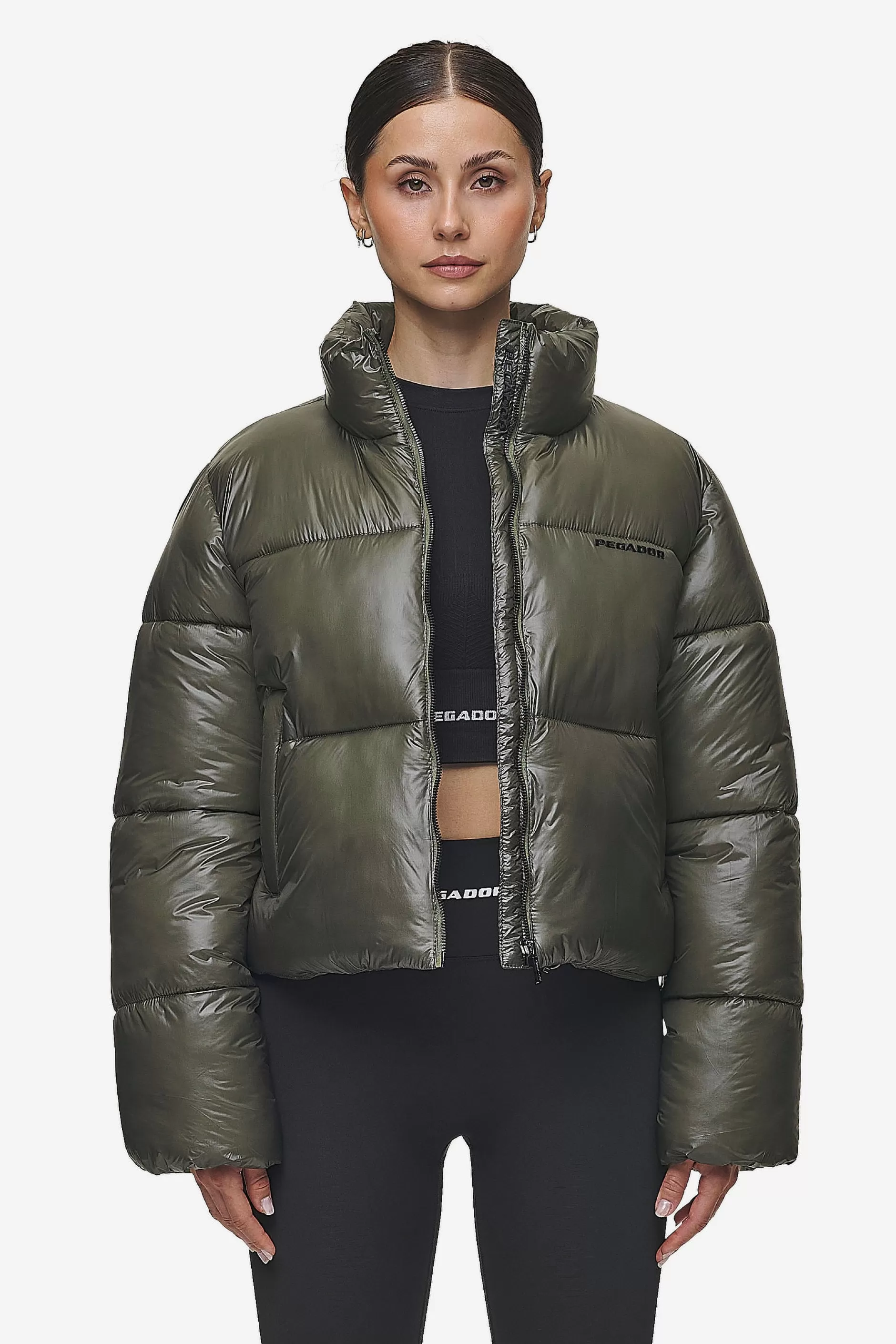 Outlet Pegador Georgia Light Glossy Puffer Jacket Mud Olive