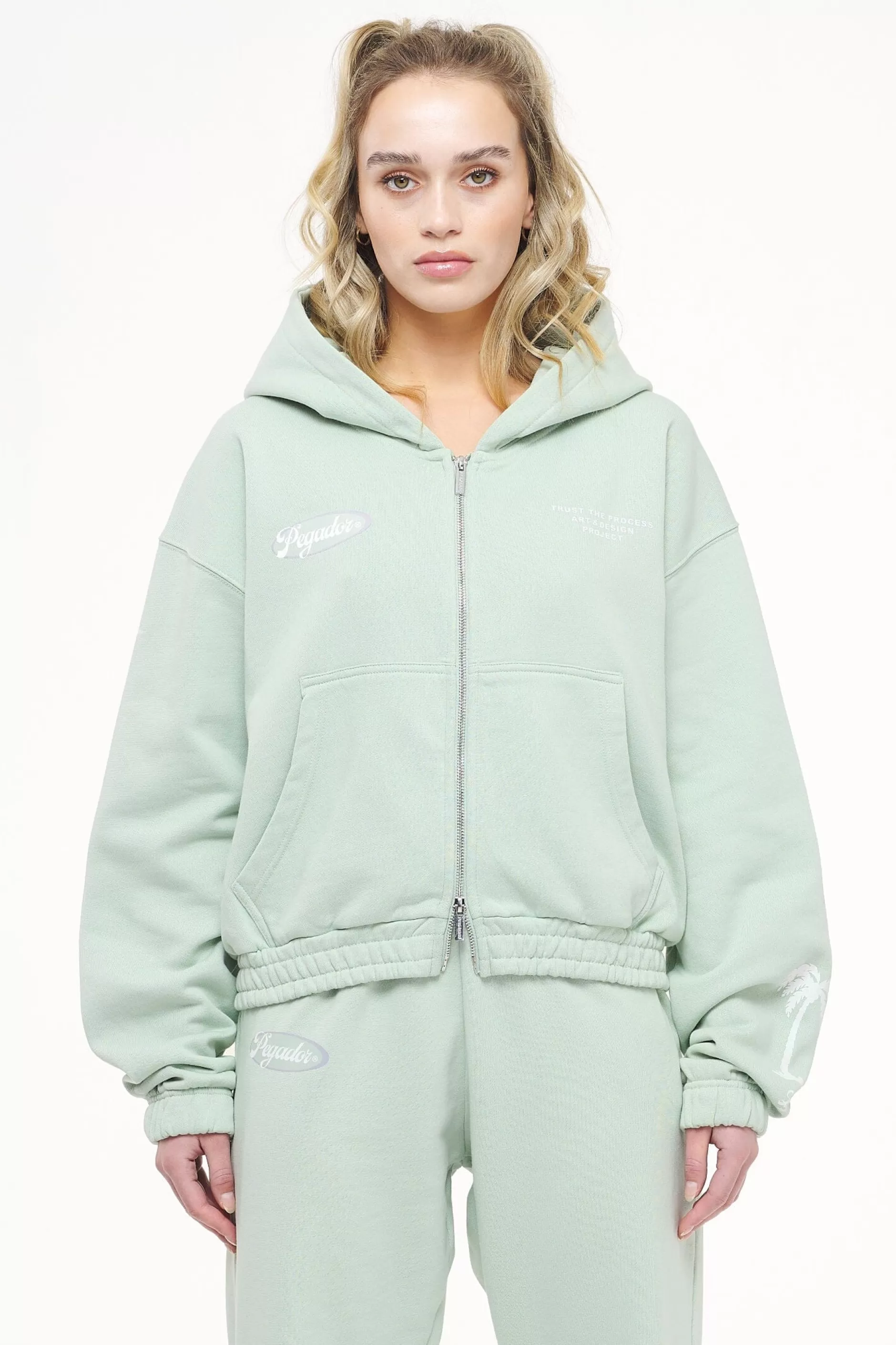 Cheap Pegador Hills Cropped Zip Hoodie Vintage Washed Milky Green