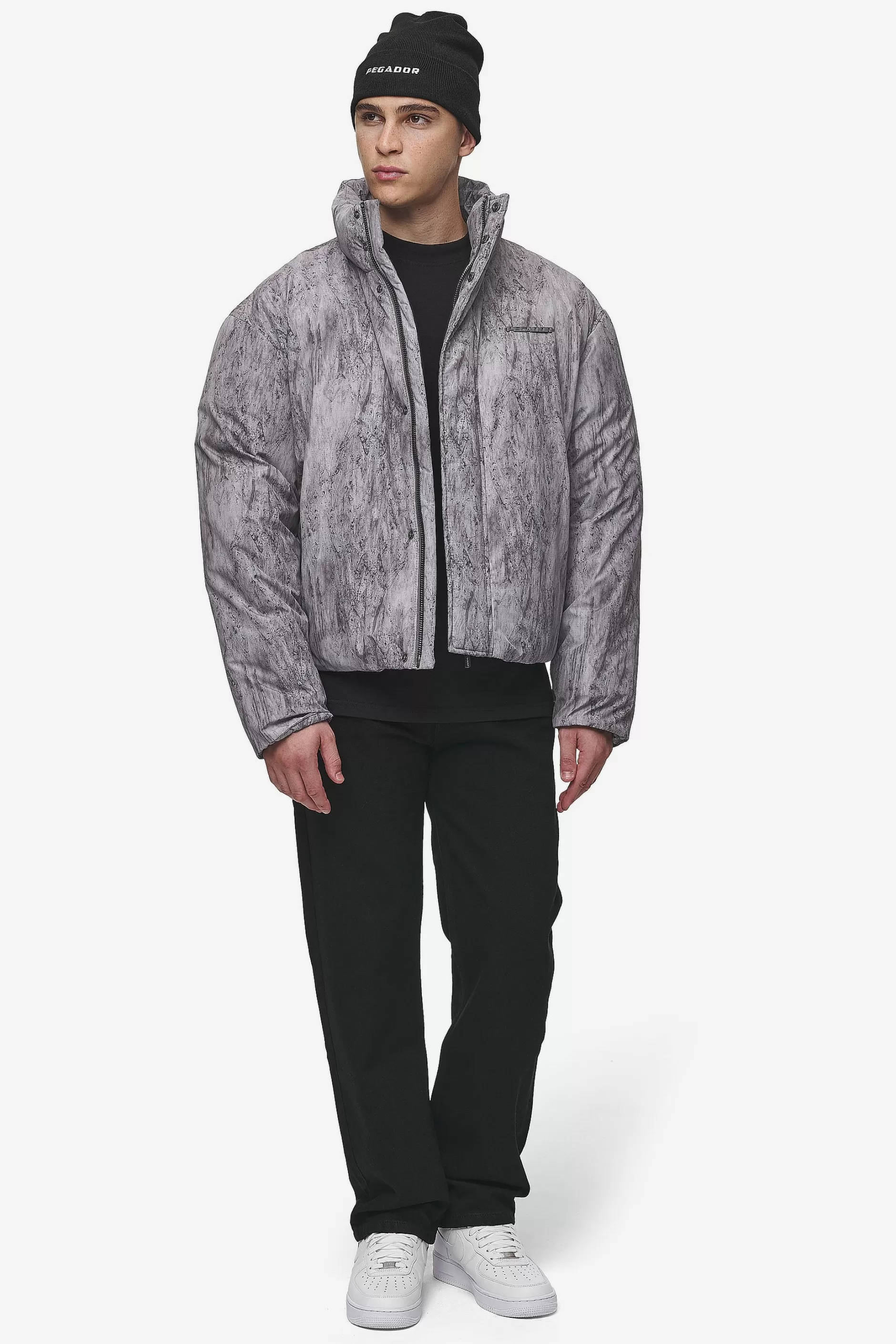 New Pegador Lavoy Ripstop Crushed Cropped Boxy Puffer Jacket Steel Grey