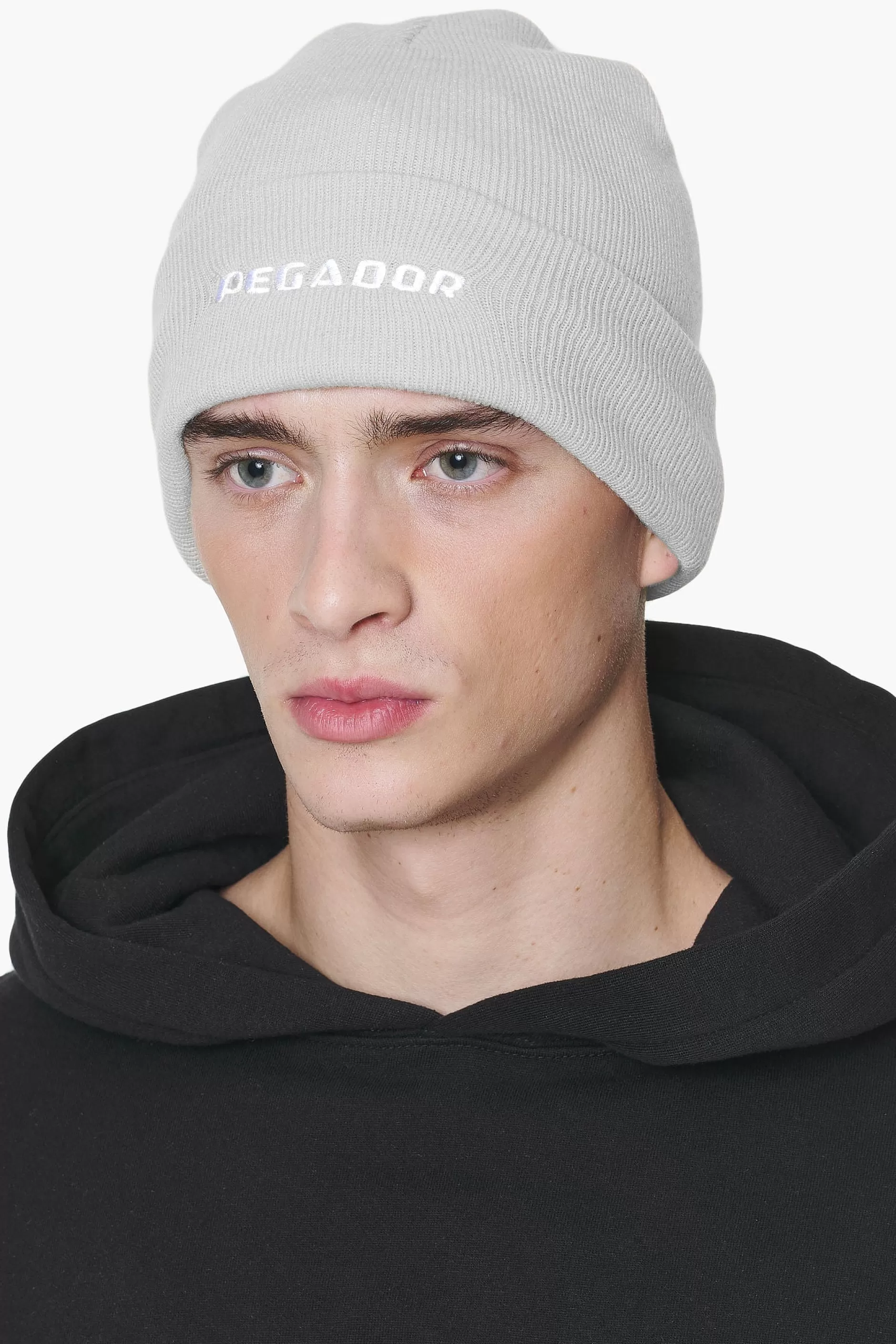 Shop Pegador Logo Beanie Grey Melange White