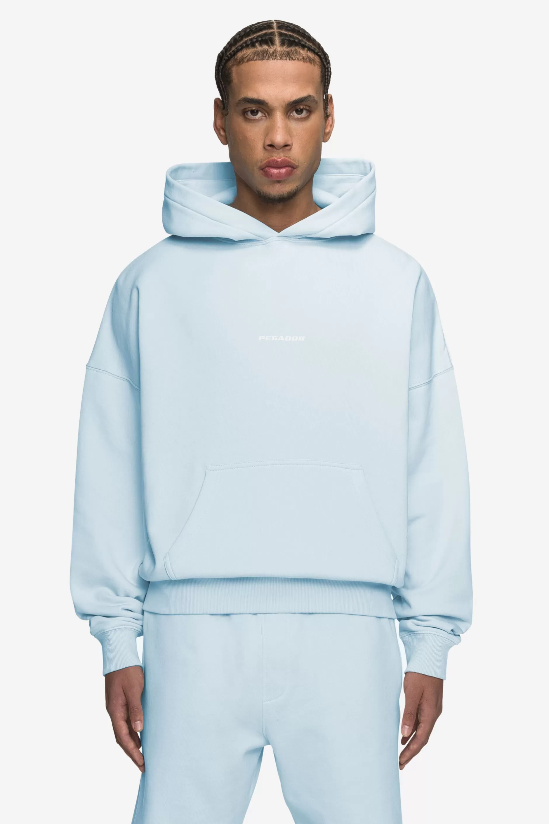 Hot Pegador Logo Boxy Hoodie White Gum Washed baby blue