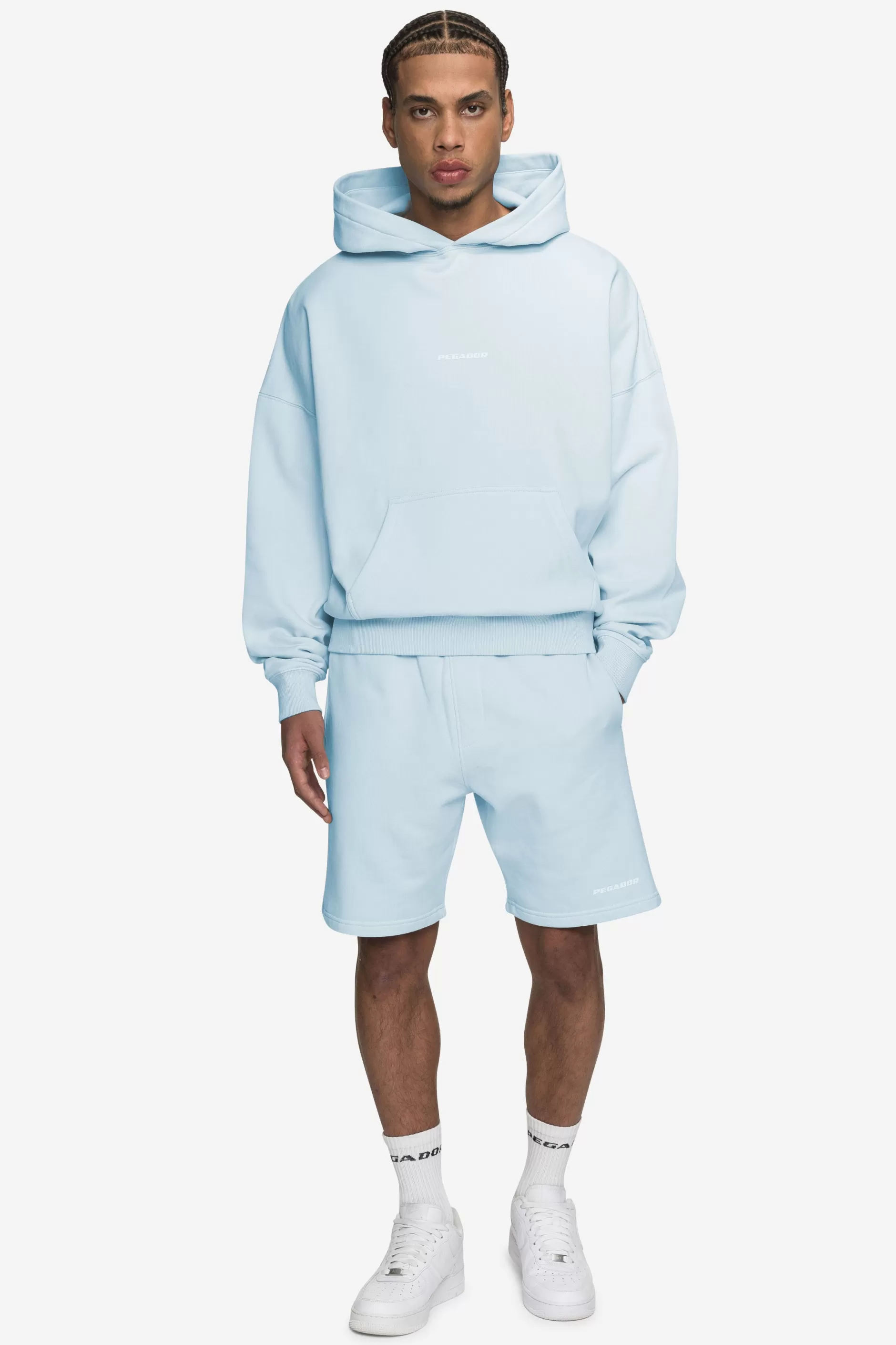 Hot Pegador Logo Boxy Hoodie White Gum Washed baby blue