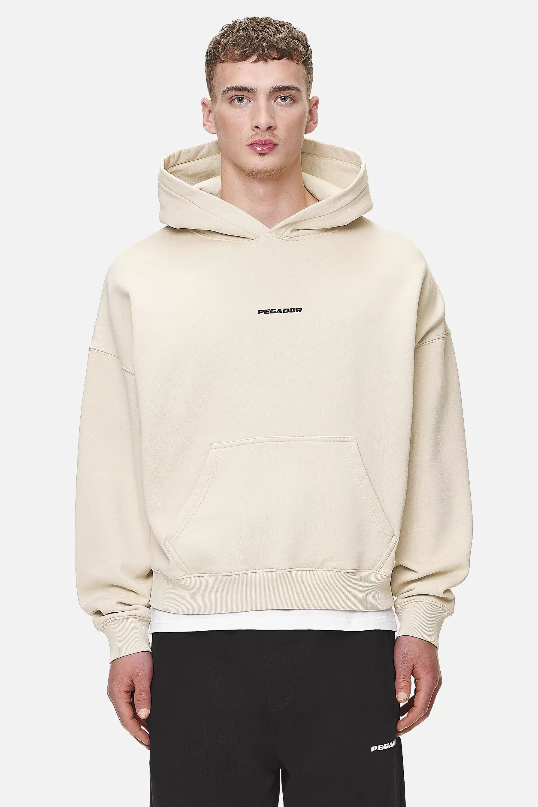 Cheap Pegador Logo Boxy Hoodie Black Gum Washed desert sand