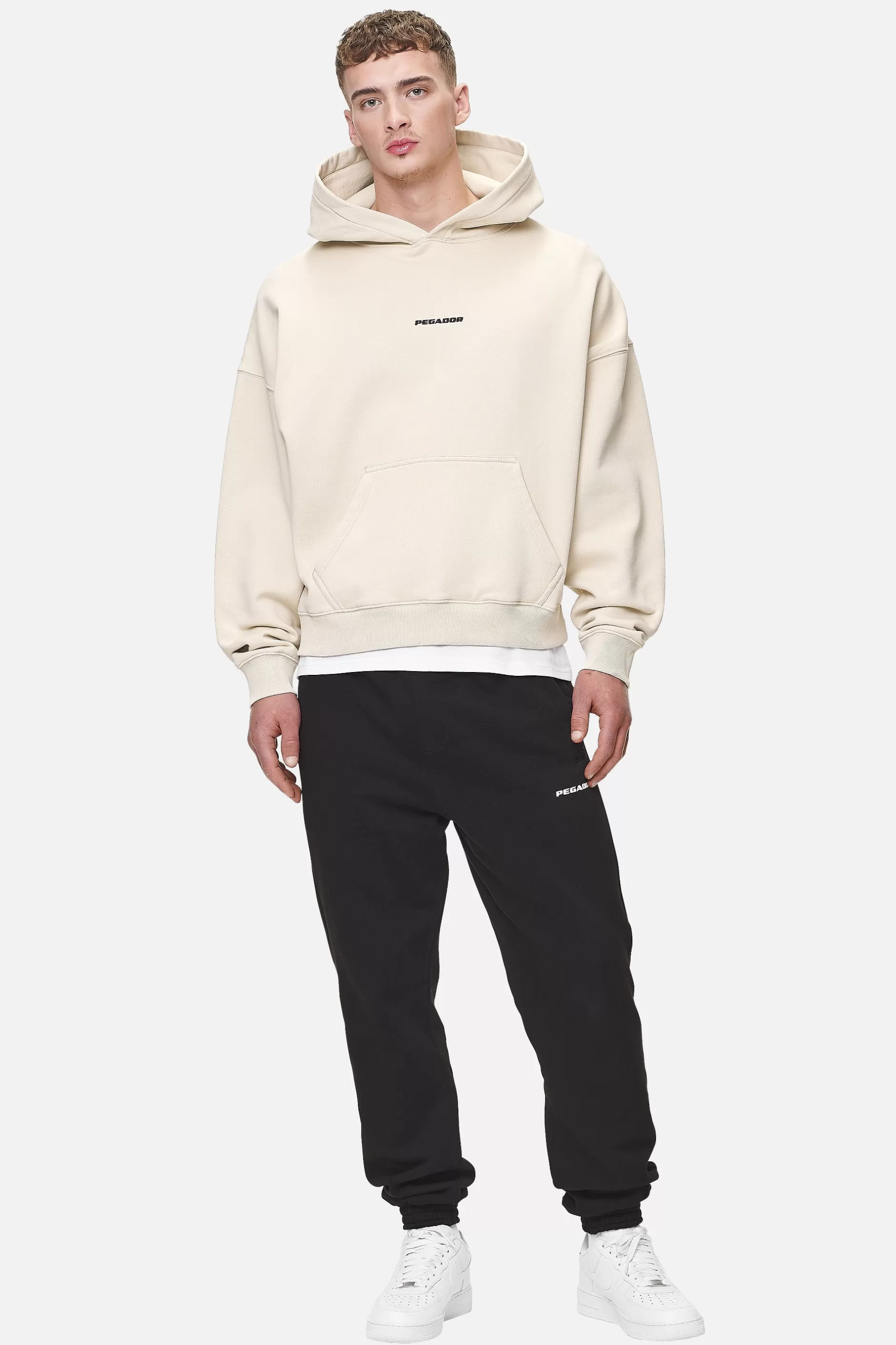 Cheap Pegador Logo Boxy Hoodie Black Gum Washed desert sand