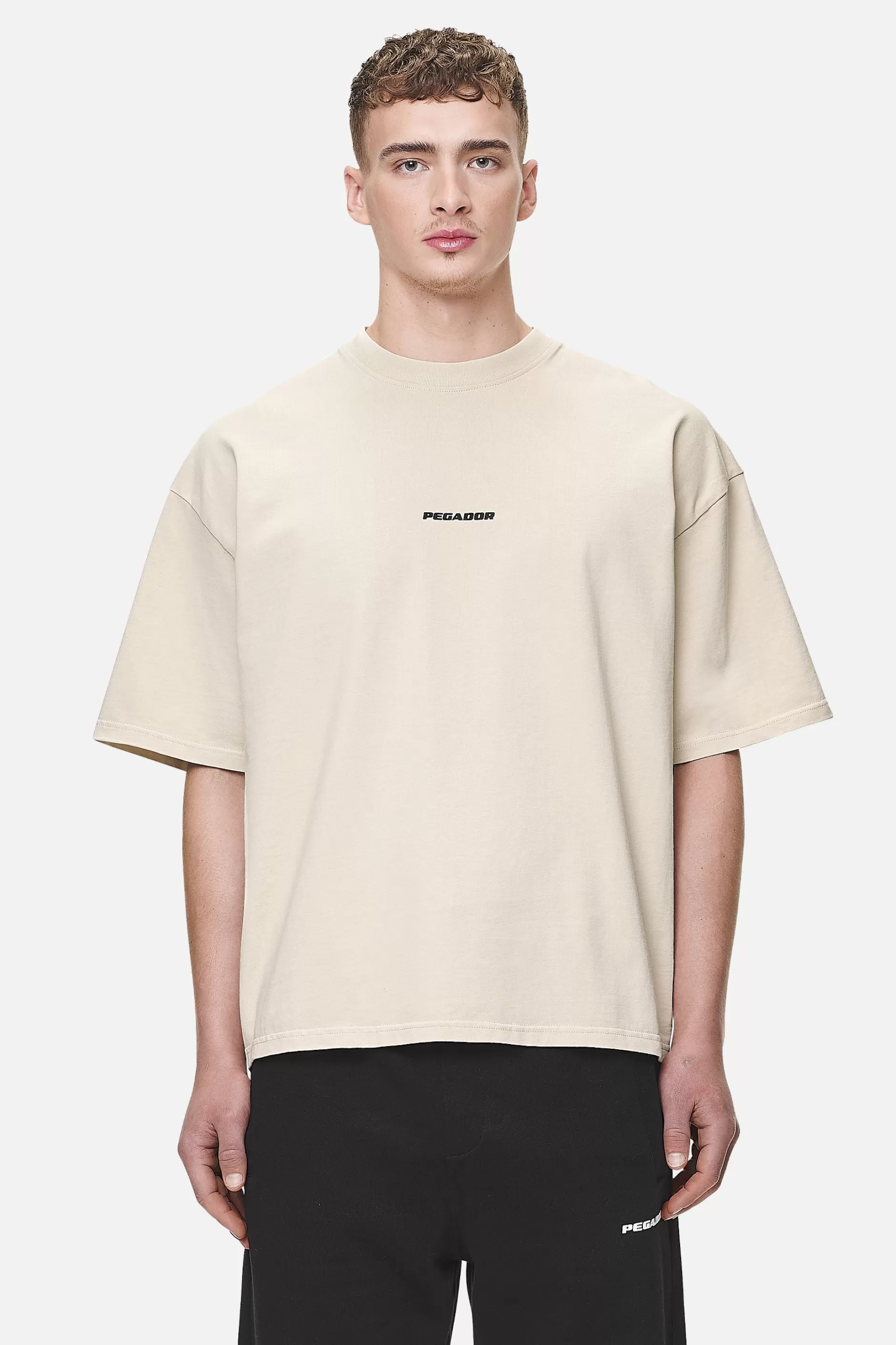 Cheap Pegador Logo Boxy Tee Black Gum Washed desert sand