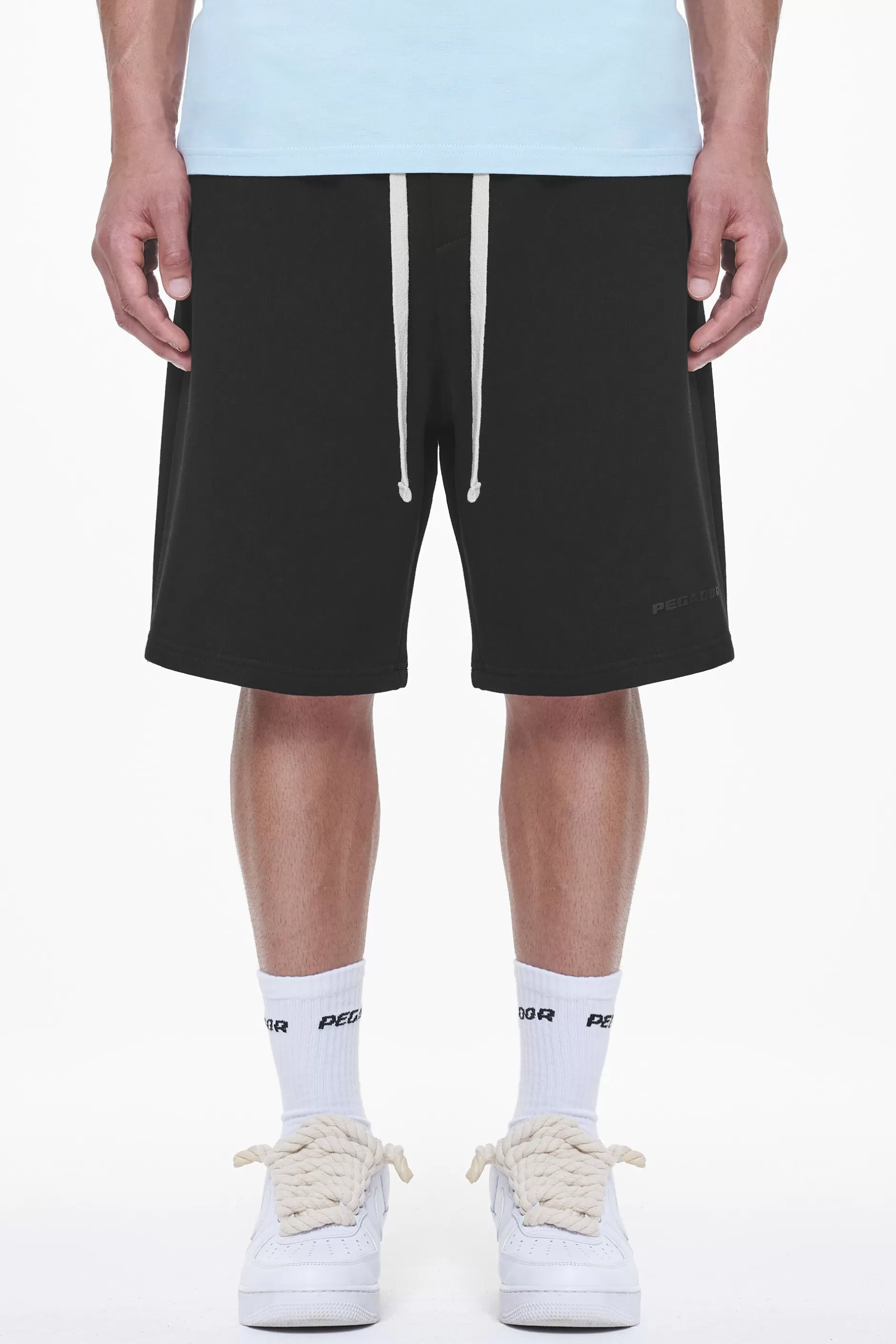 Shop Pegador Logo Heavy Sweat Shorts Black Gum