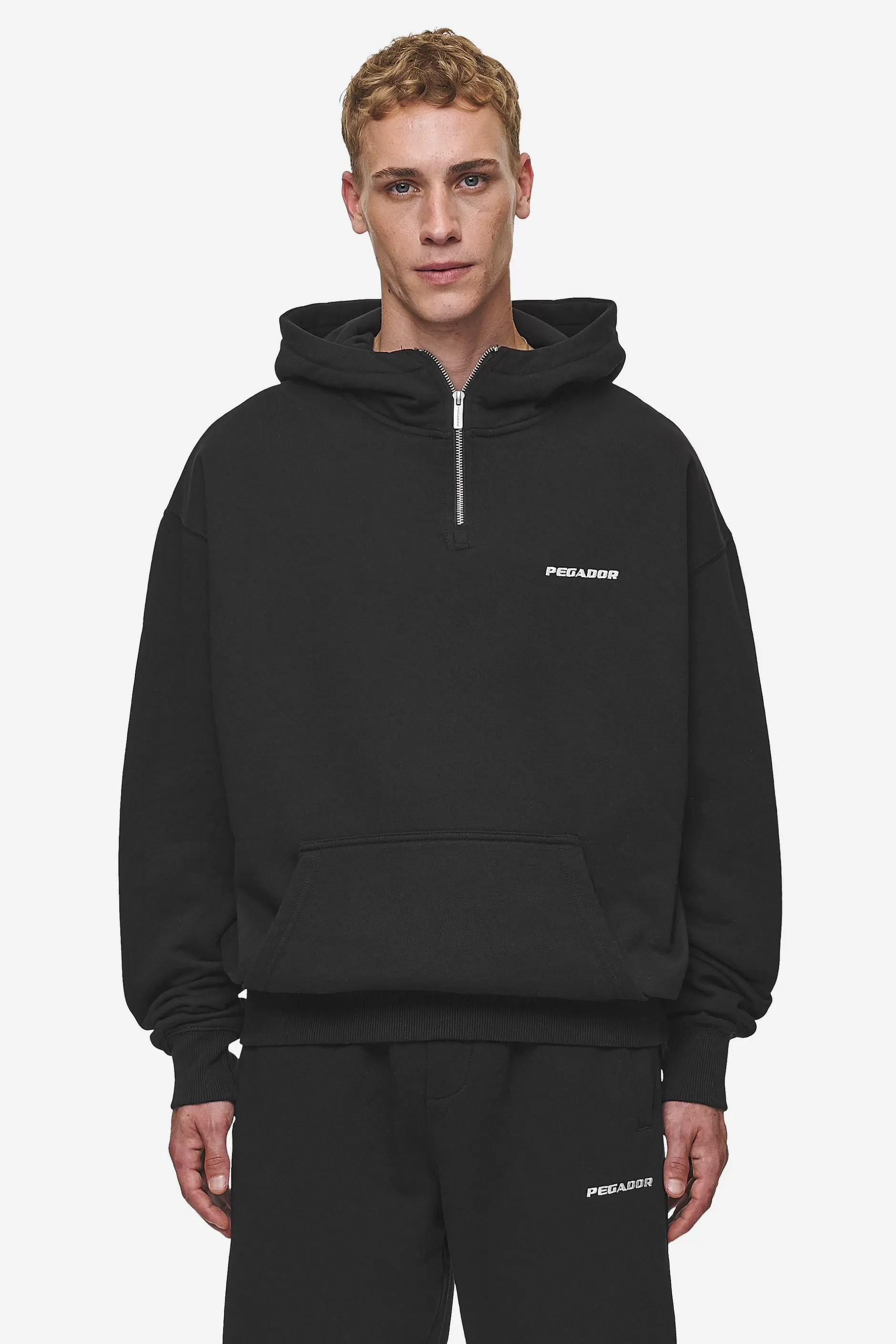 Shop Pegador Logo Oversized Halfzip Hoodie Washed Black