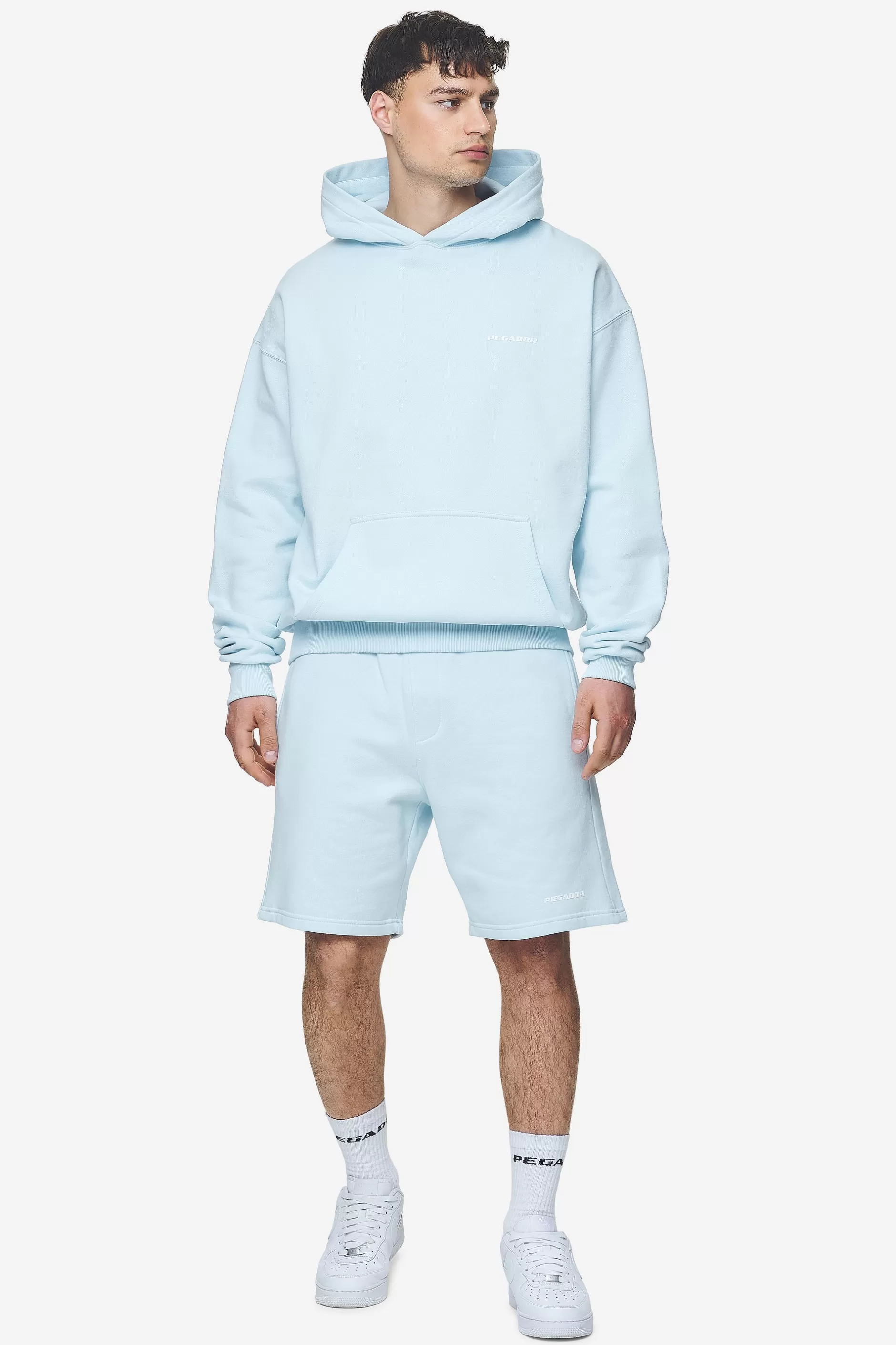 Shop Pegador Logo Oversized Hoodie White Gum Washed baby blue