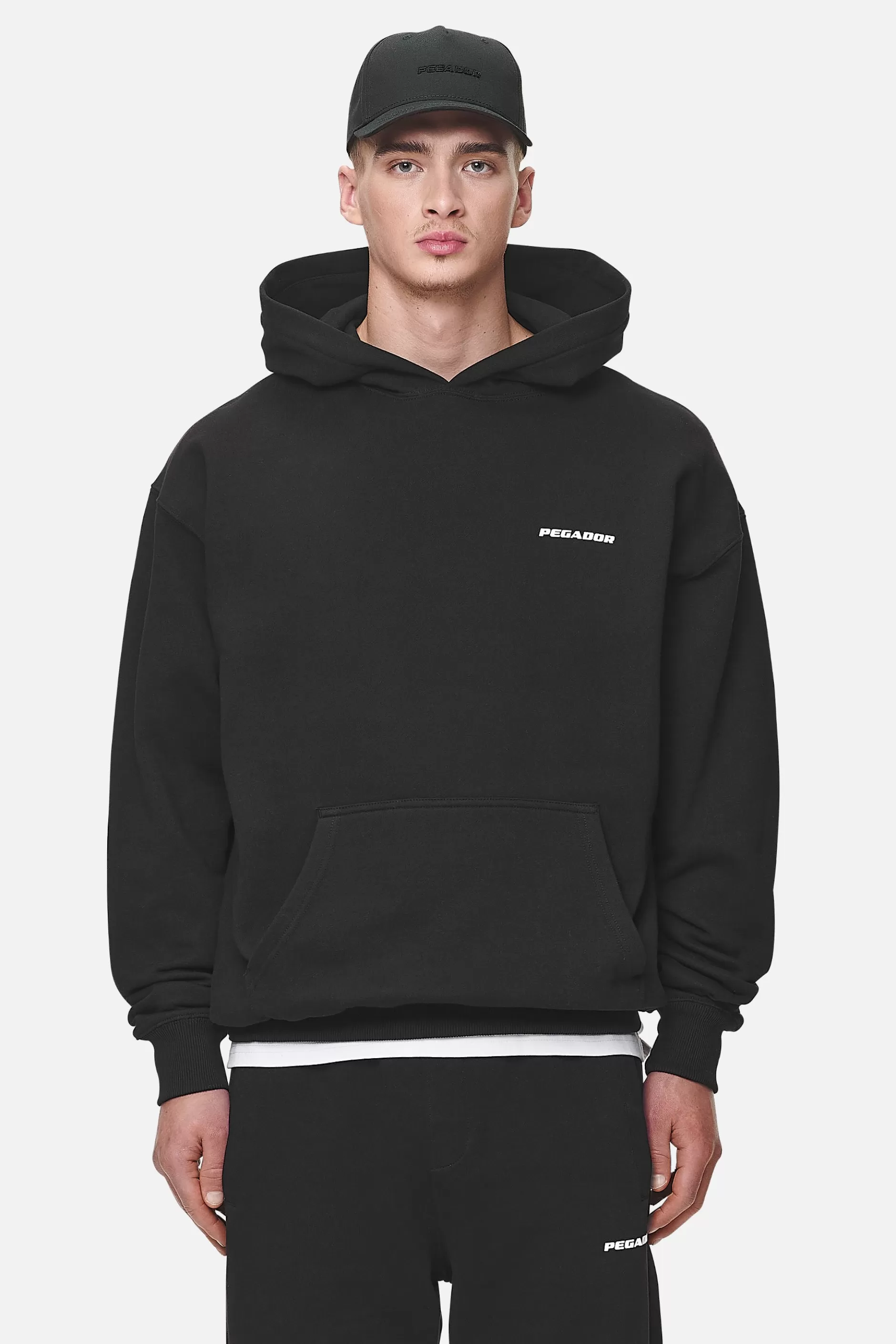 Clearance Pegador Logo Oversized Hoodie White Gum Washed Black