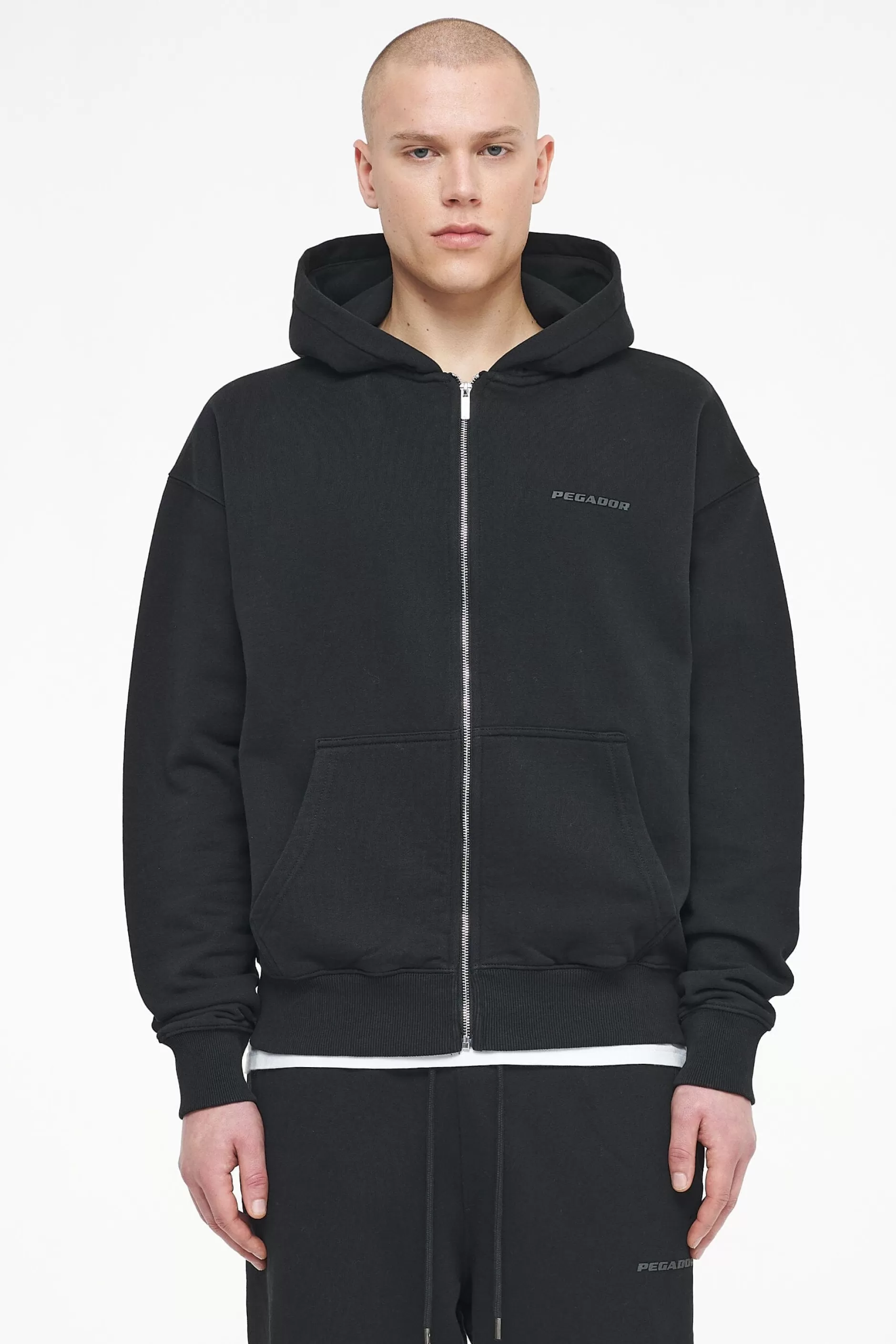 Shop Pegador Logo Oversized Sweat Jacket Gum Vintage washed black ink