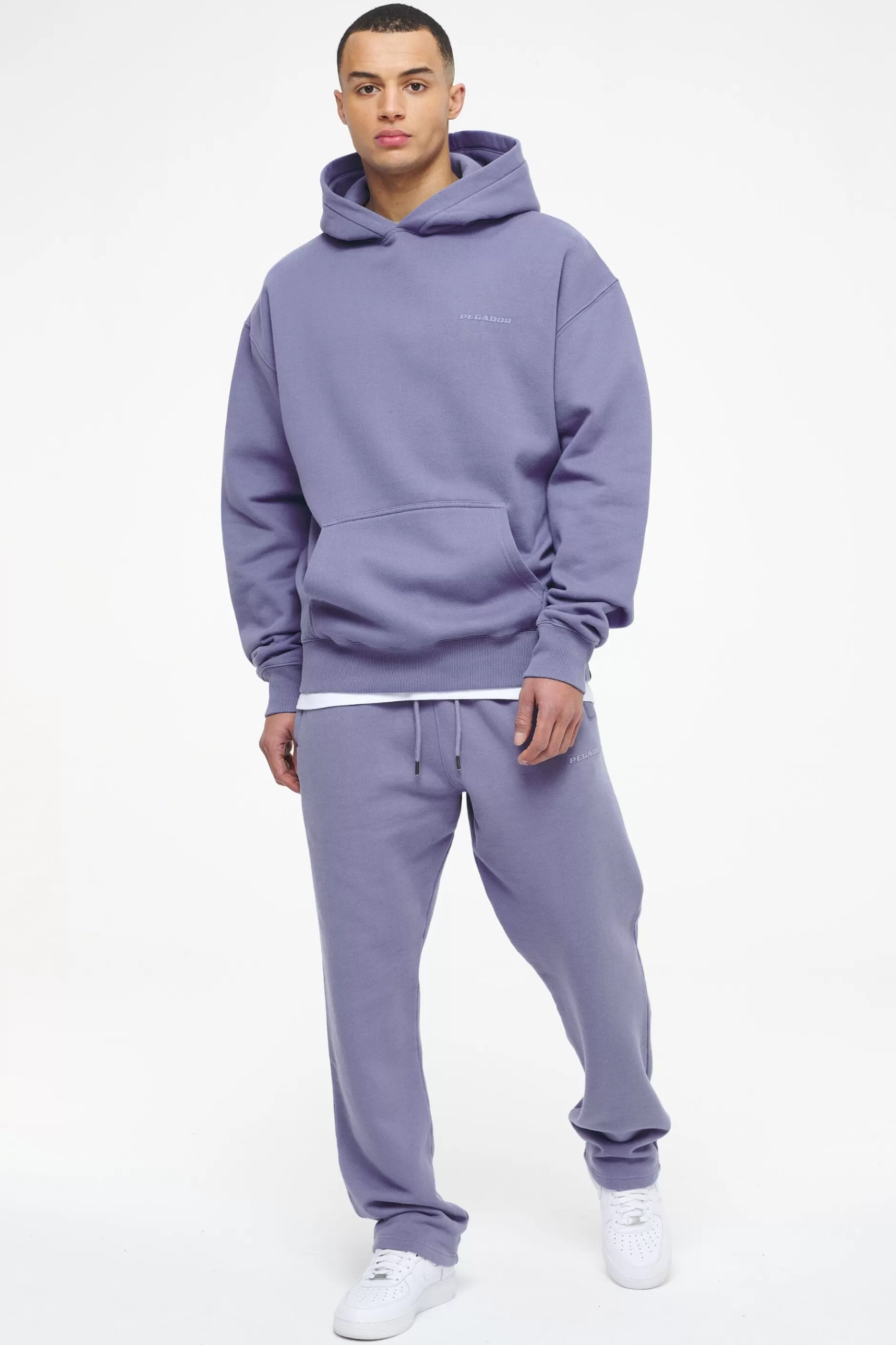 Shop Pegador Logo Wide Sweat Pants Gum Vintage washed magic violet