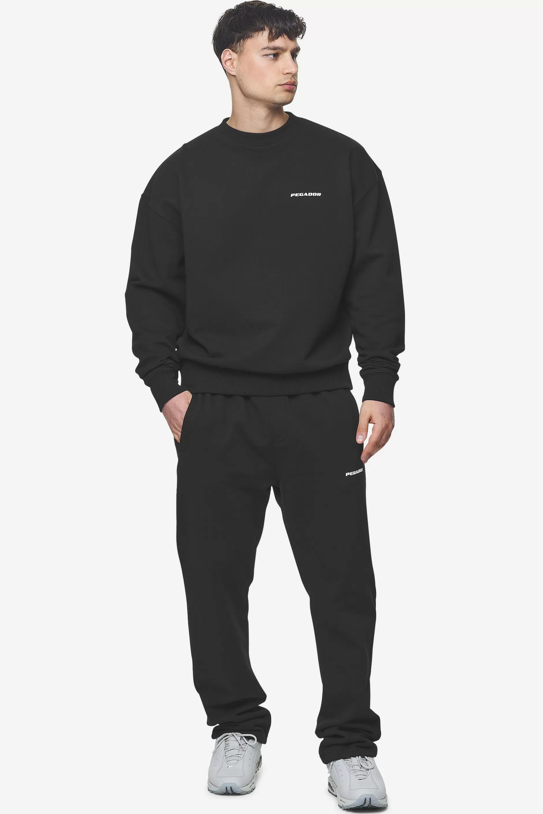 Online Pegador Logo Wide Sweat Pants White Gum Washed black