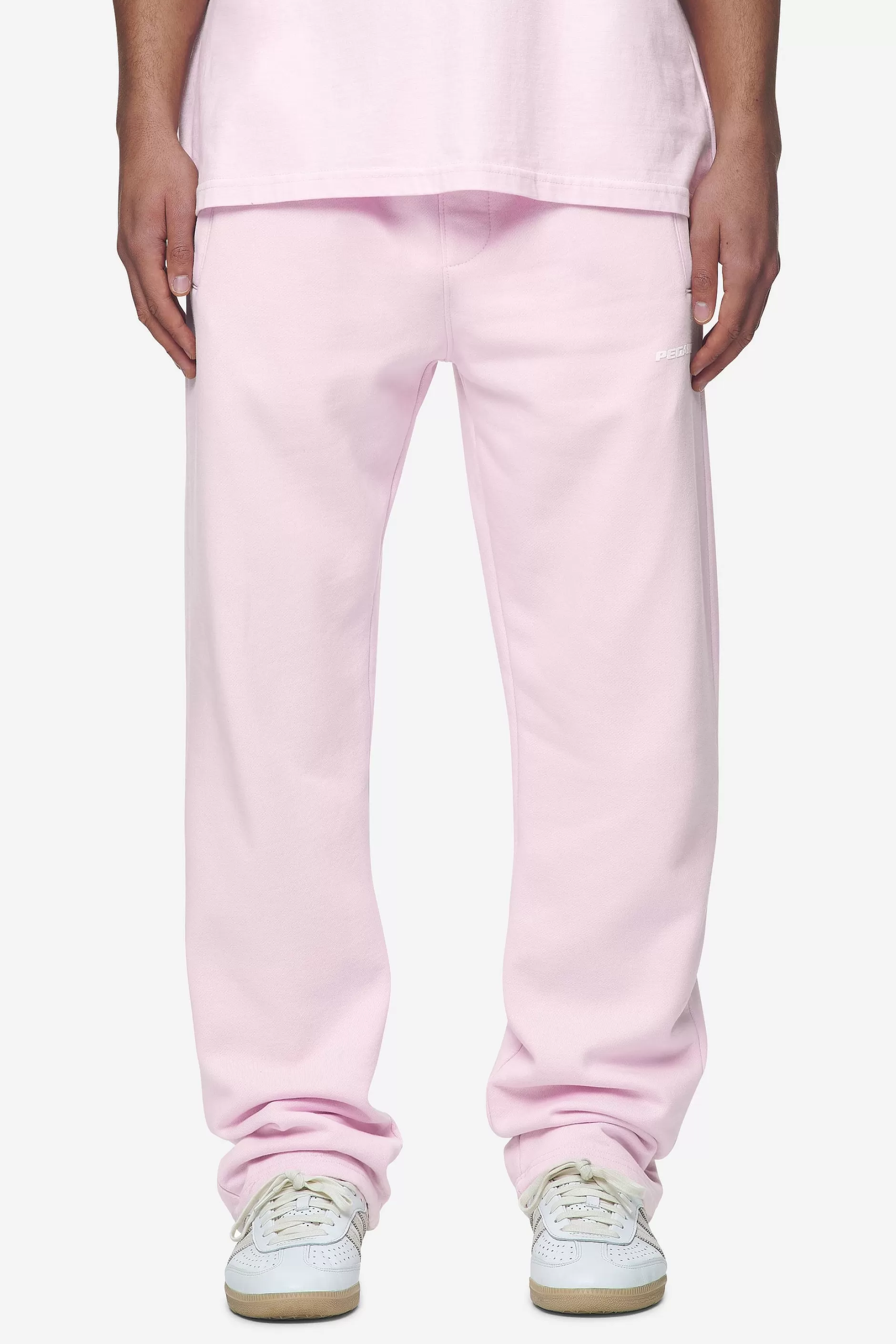 Shop Pegador Logo Wide Sweat Pants White Gum Washed bubblegum