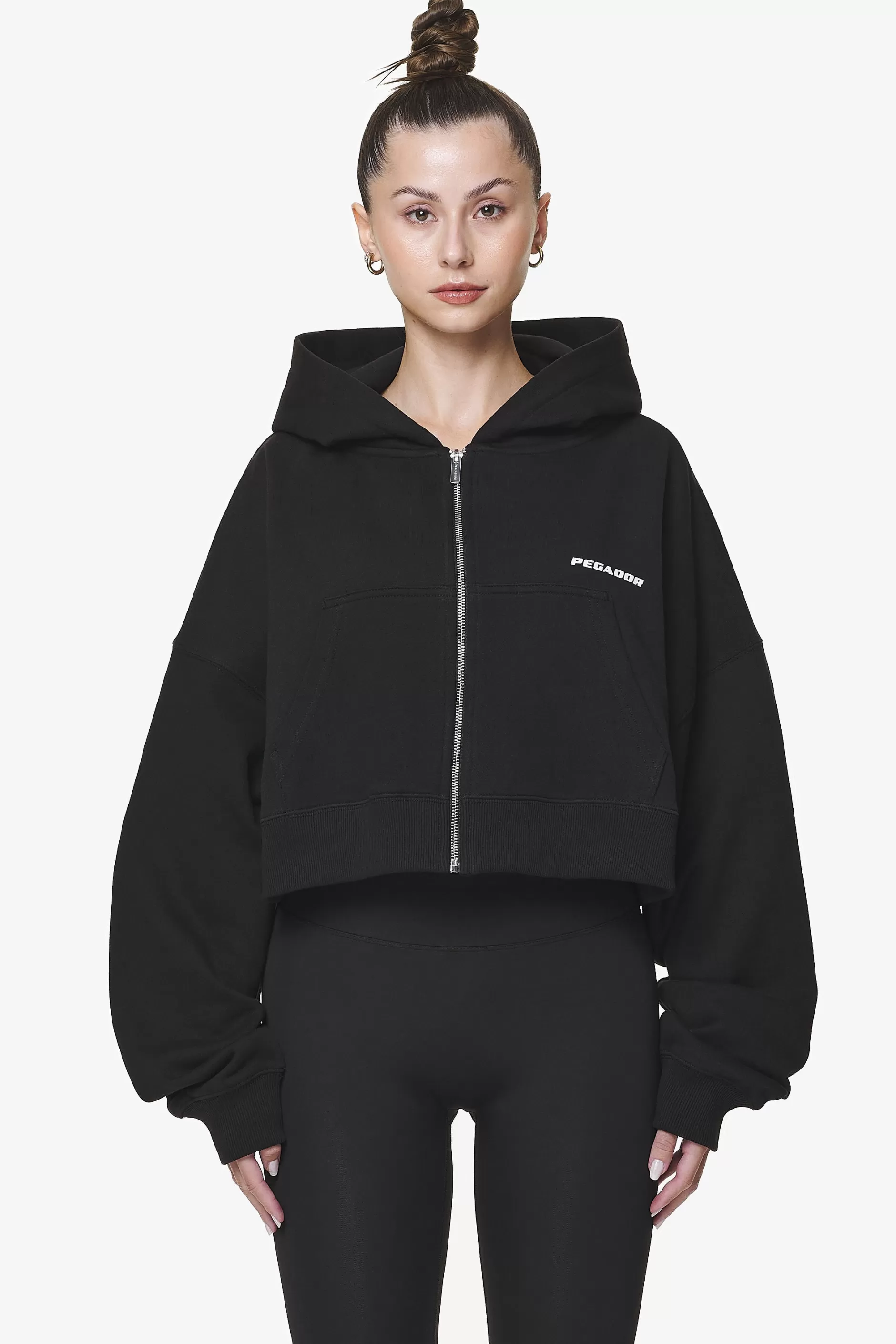 Shop Pegador Marla Cropped Zip Hoodie Black Gum