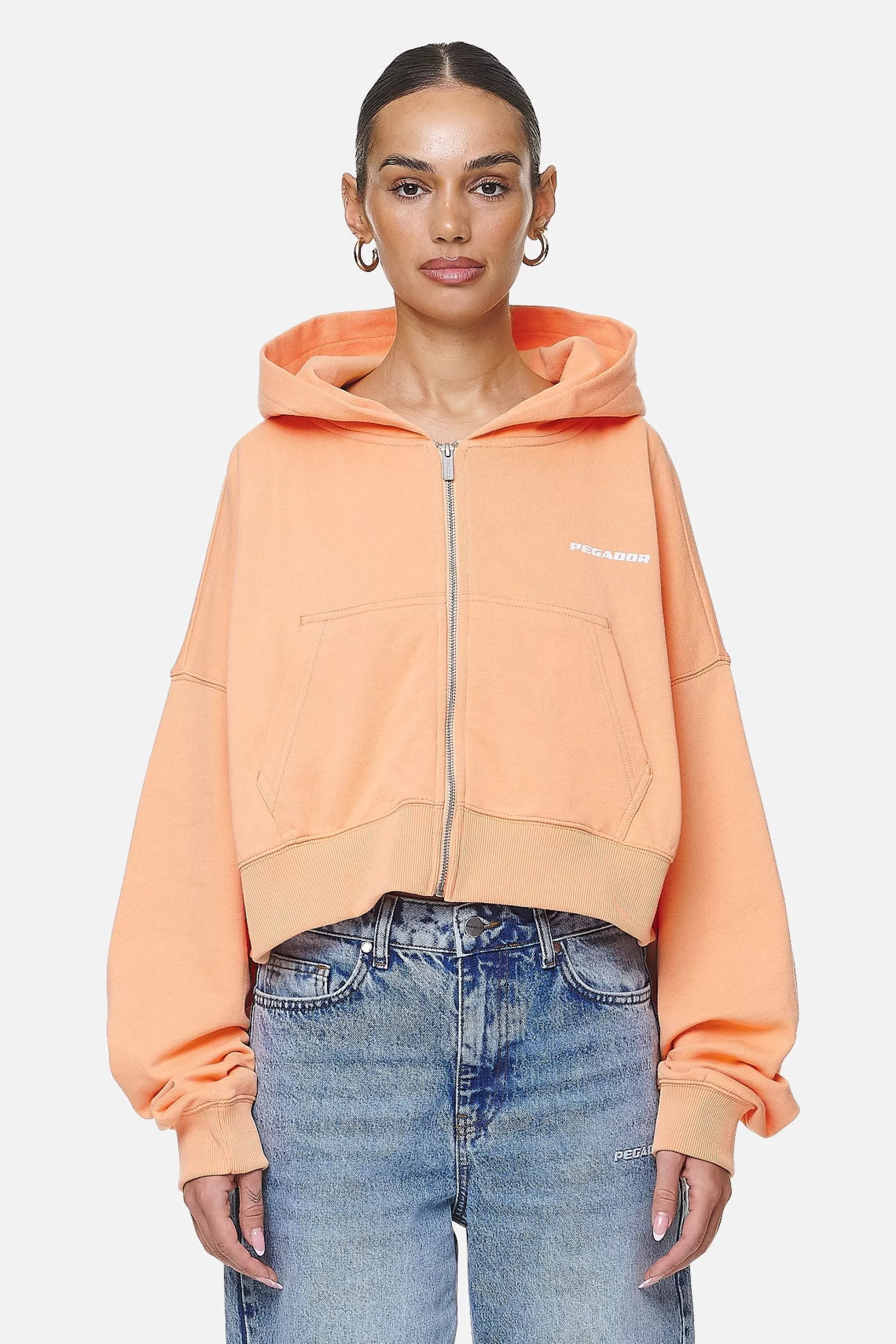 Discount Pegador Marla Cropped Zip Hoodie Washed Apricot White Gum